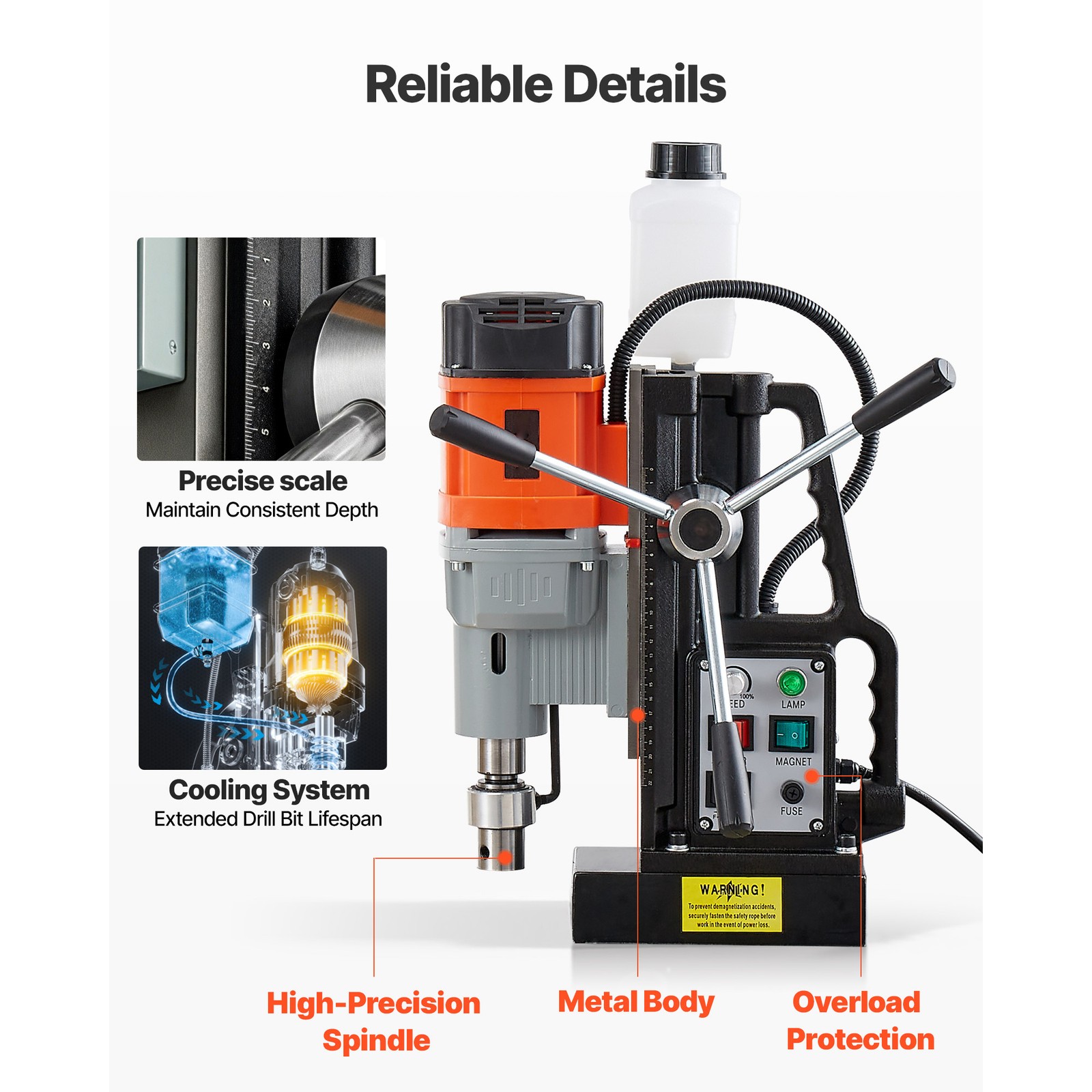 Magnetic Drill Press Mag Drill Press 1550 W 2.4 in Boring Dia 0-600 RPM
