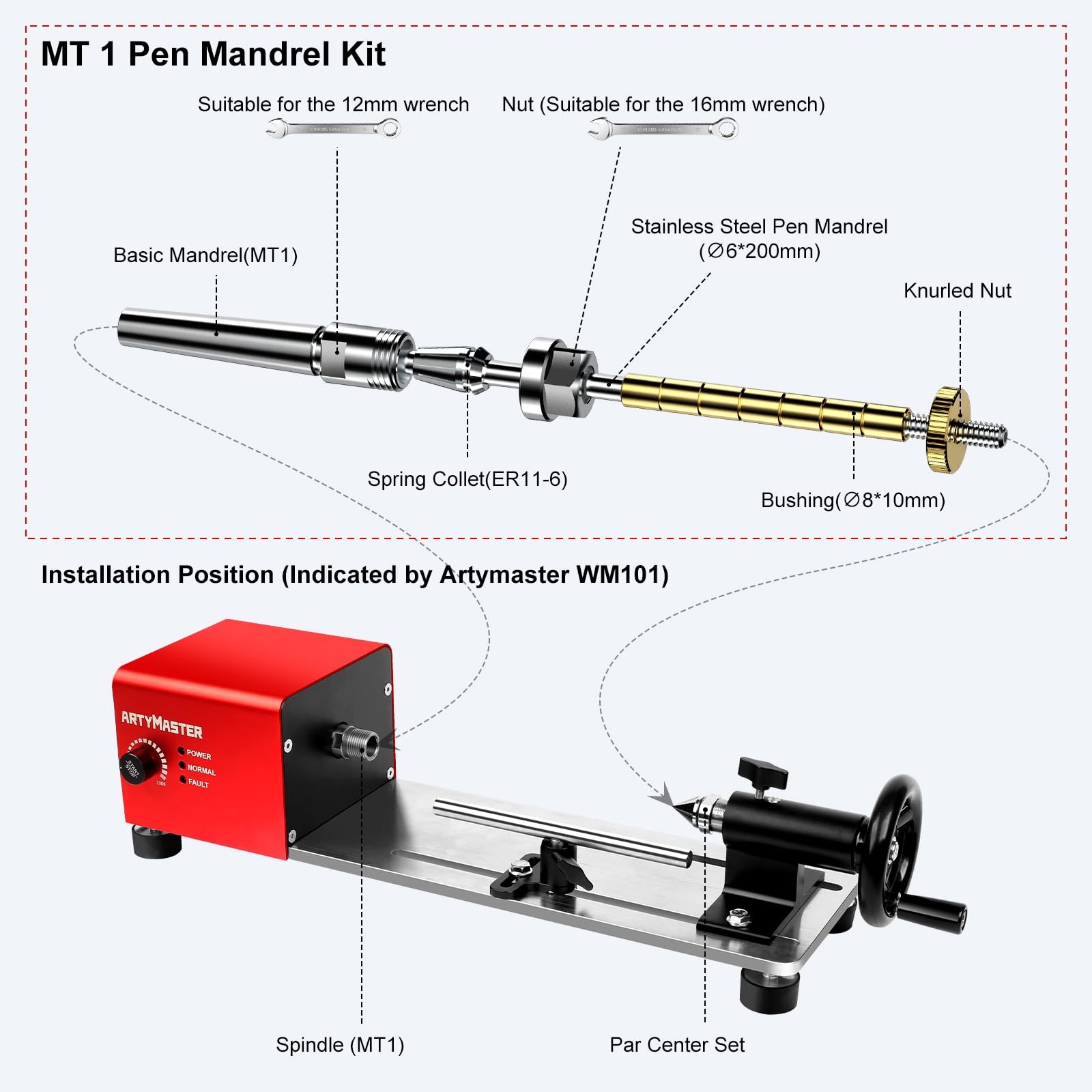 MT1 Wood Lathe Pen Mandrel Turning Tools, Pen Making Kits for Wood Lathe