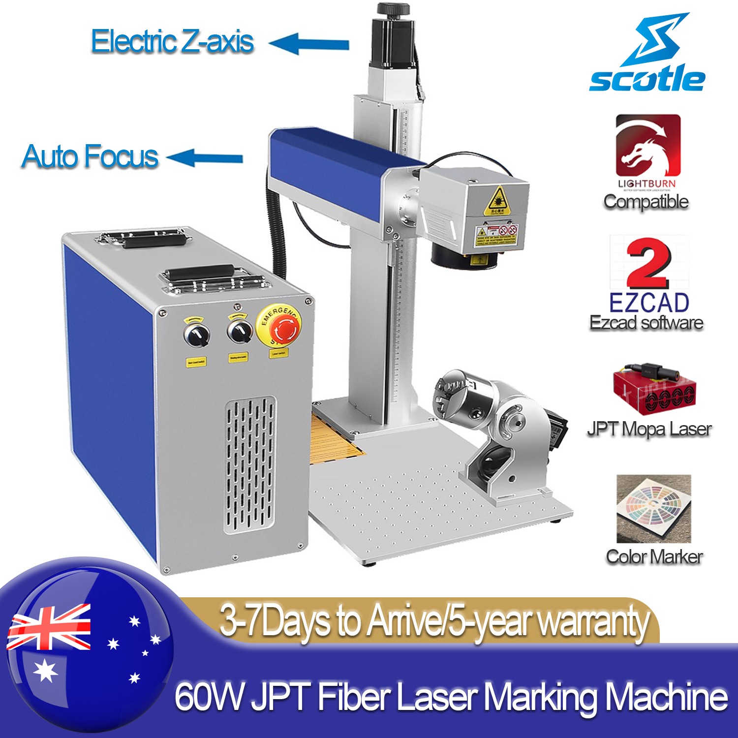 60W Auto Focus JPT MOPA Fiber Laser Marking Engraving Machine Engraver Marker AU
