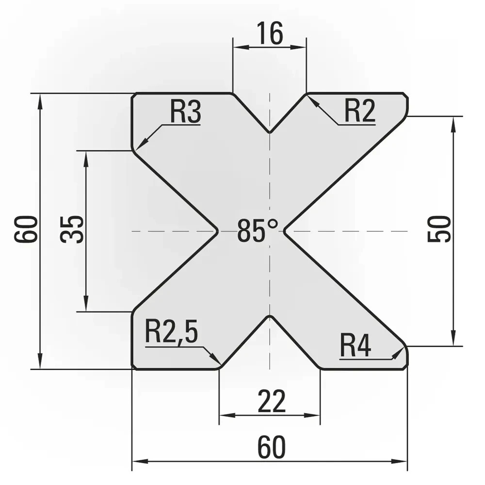 Press Brake 4 Way Die x 2.36″ Sq. x 12 “lg , 85 Deg. Forms 20 Ga. to 1/4” Plate