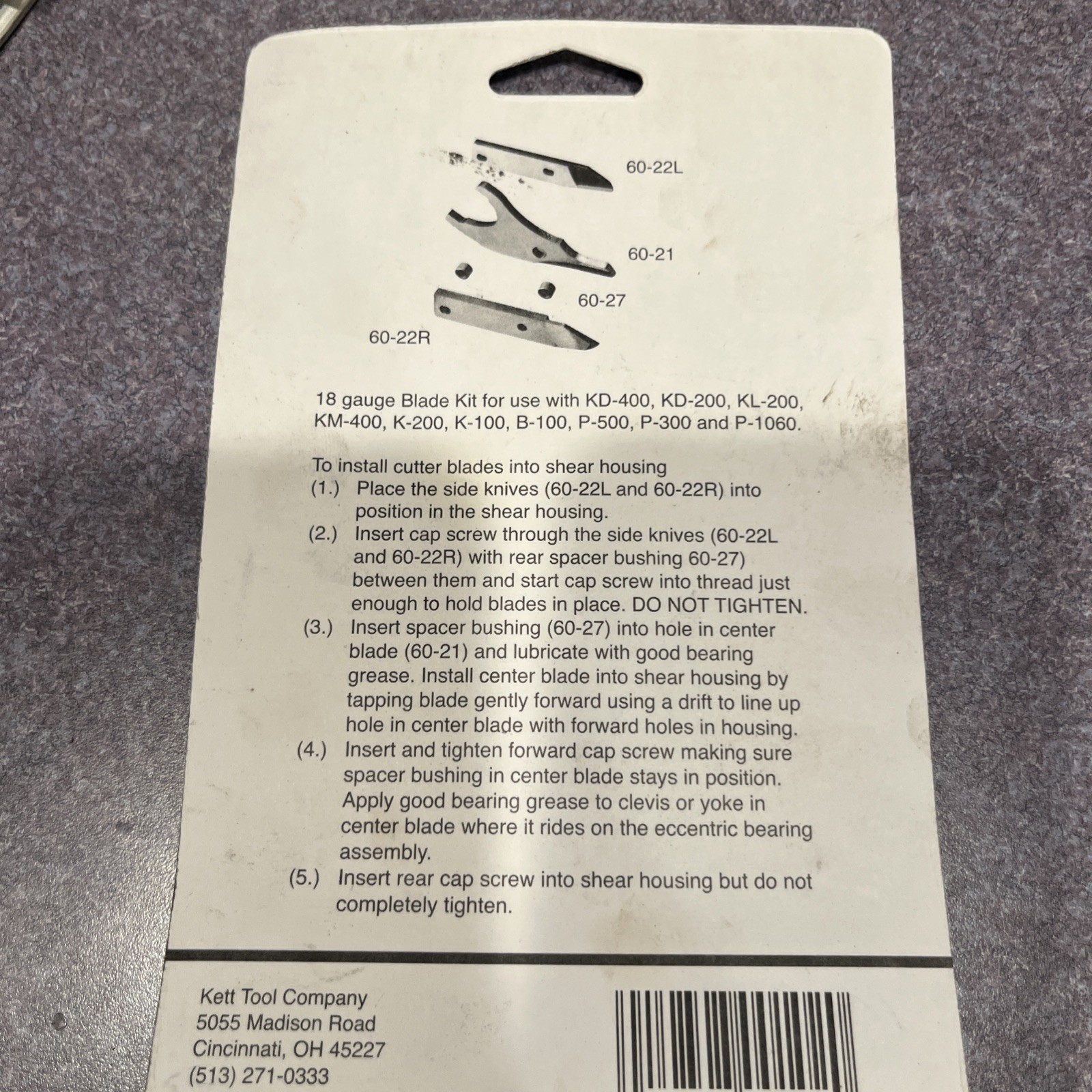 Kett Shear Blade Kit # 102 18ga