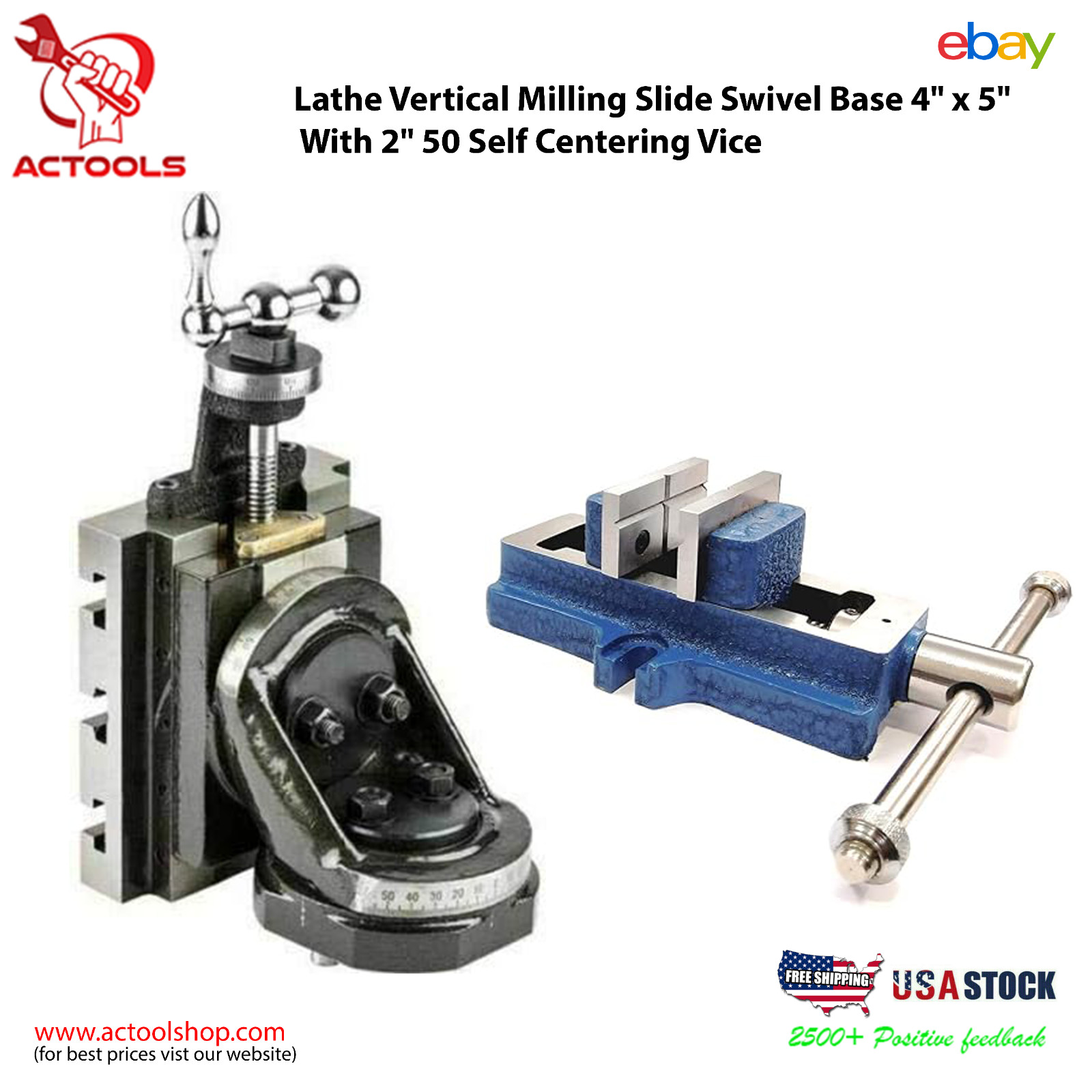 Lathe Vertical Milling Slide Swivel Base 4″ x 5″ With Self Centering Vice 2″ 50