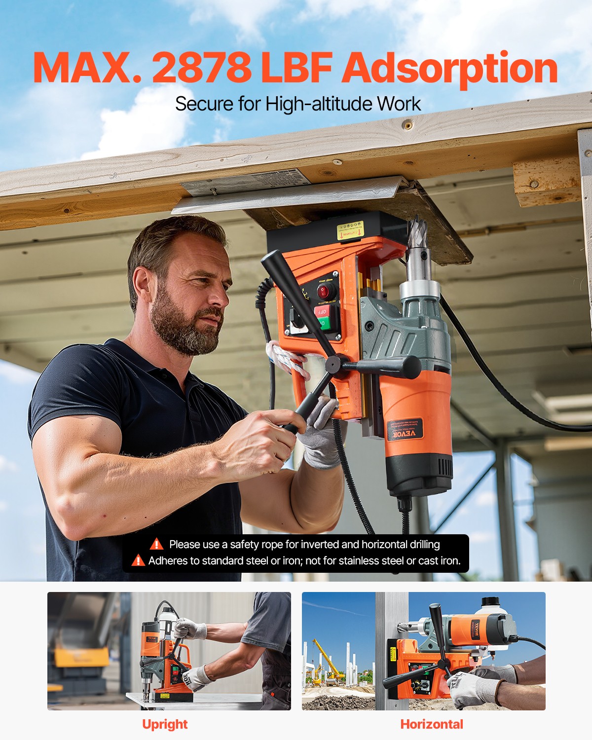 Magnetic Drill 1450W 2878 lbf Portable Mag Drill Press 2 in Boring Diameter