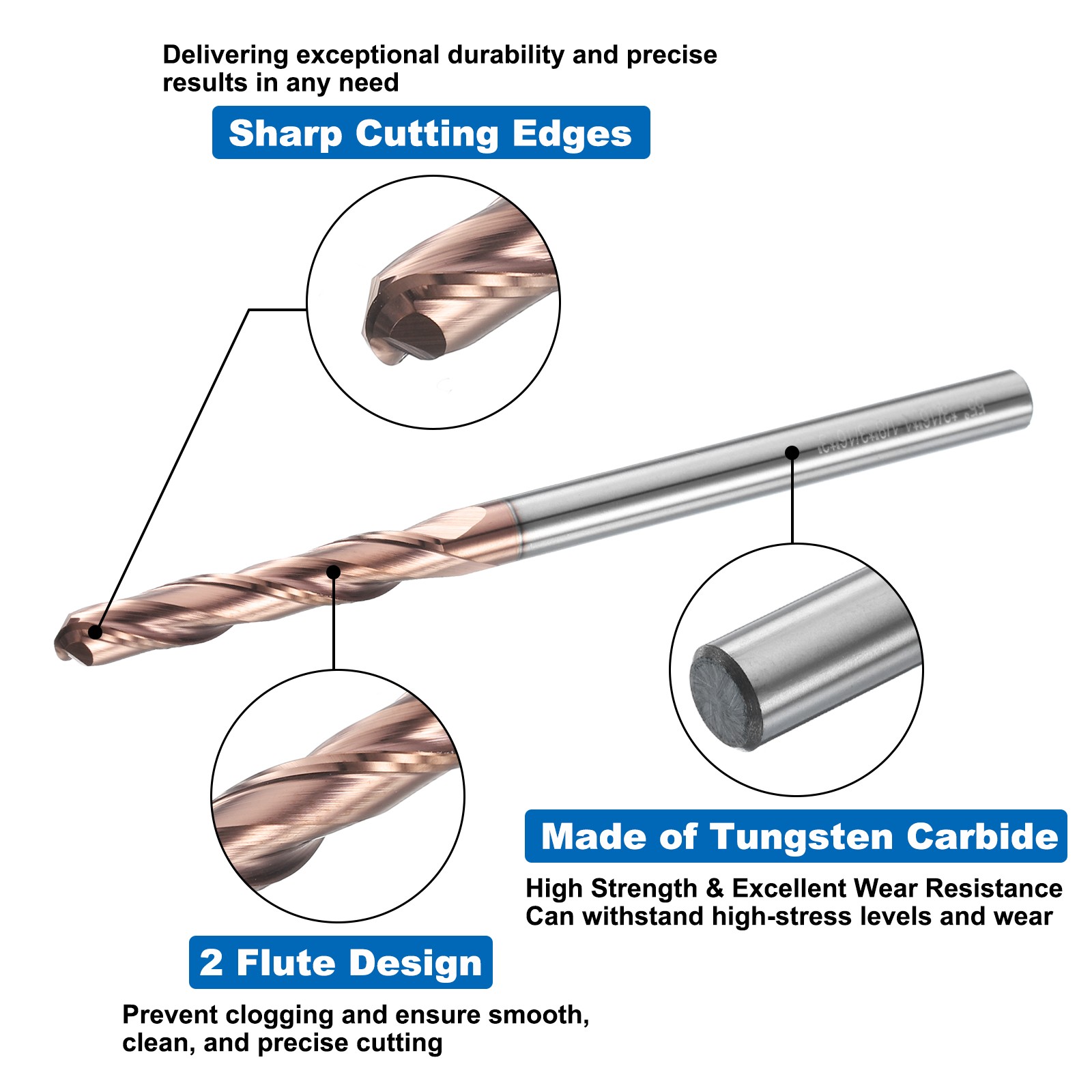 2 Flute Ball Nose End Mill 1-1/8″ Cutting Length Uncoated for Carving Engraving