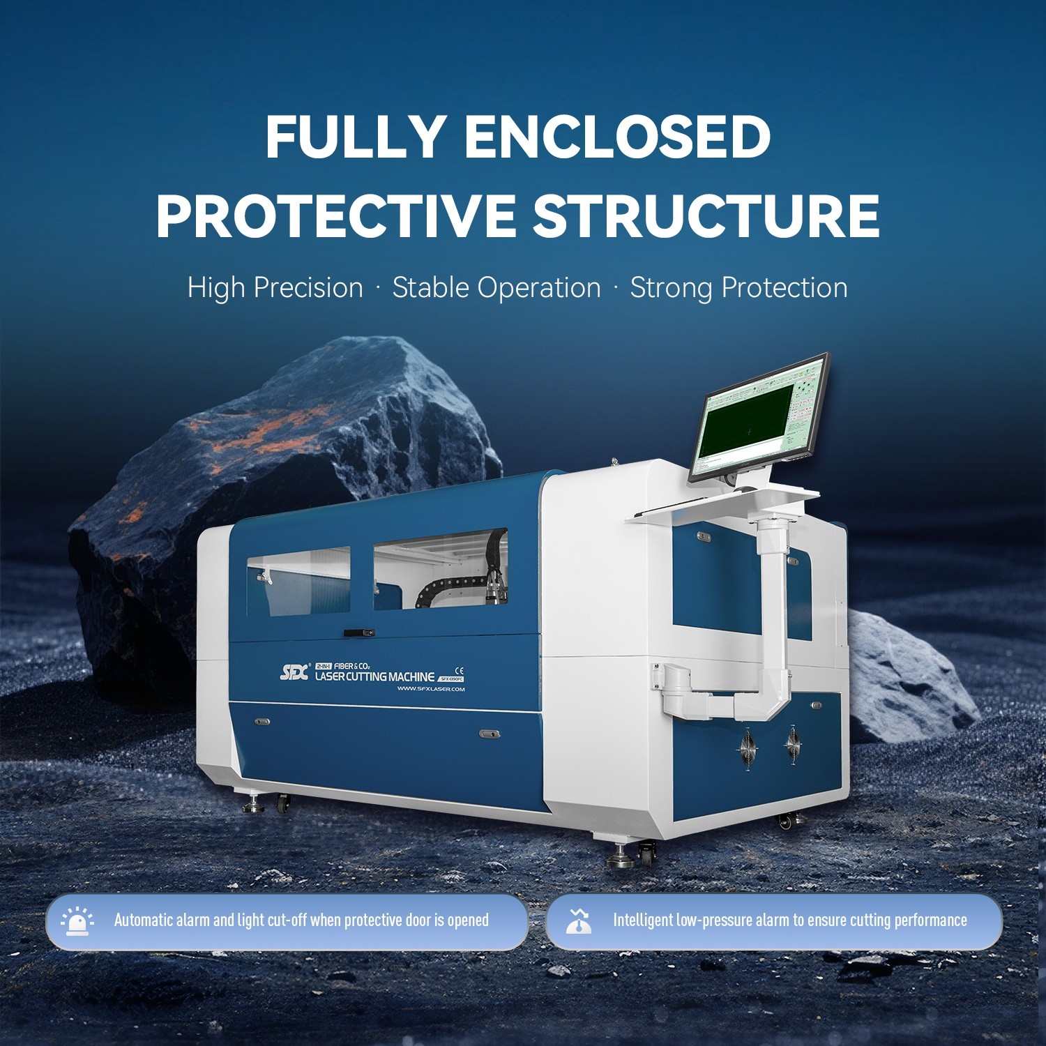 SFX 1500W Fiber and 150W CO2 Integrated Cutting Machine Laser Cutter 1300*900mm