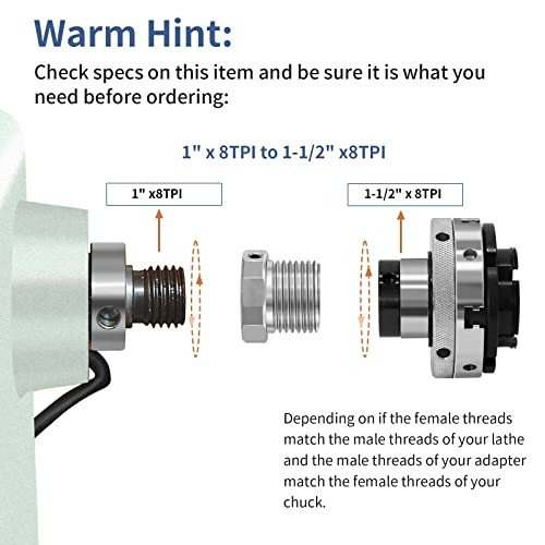 Woodworking Lathe Headstock Spindle Adapter 1″ x 8 to 1-1/2″ x 8 TPI