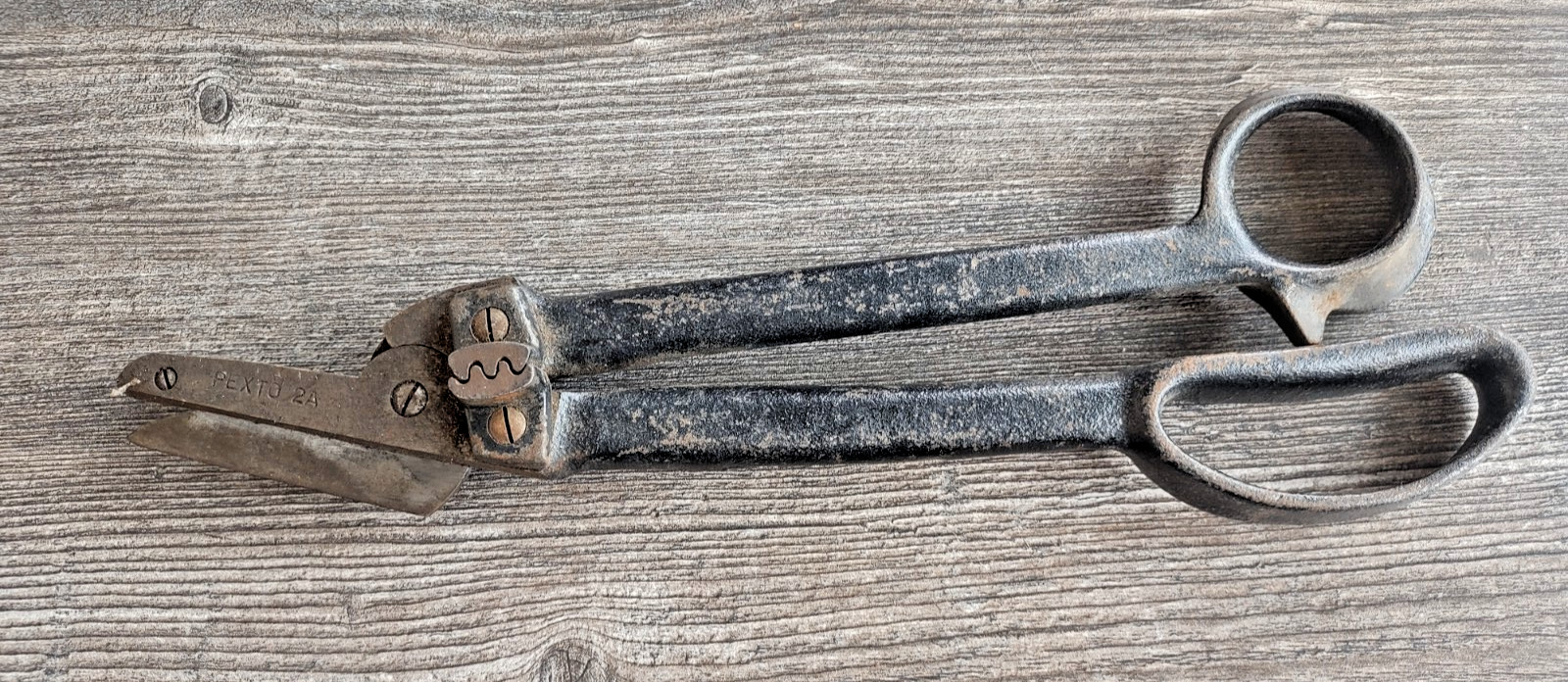 PEXTO Heavy Duty No. 2-A Sheet Metal Shears w/ Crimper 13” Long Tin Snips Vtg