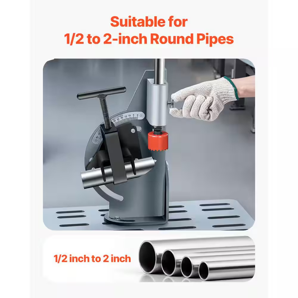 Pipe Notcher, 1/2 to 2-In. Tubing Notcher with 0 to 60° Adjustable Angle, Pipe a