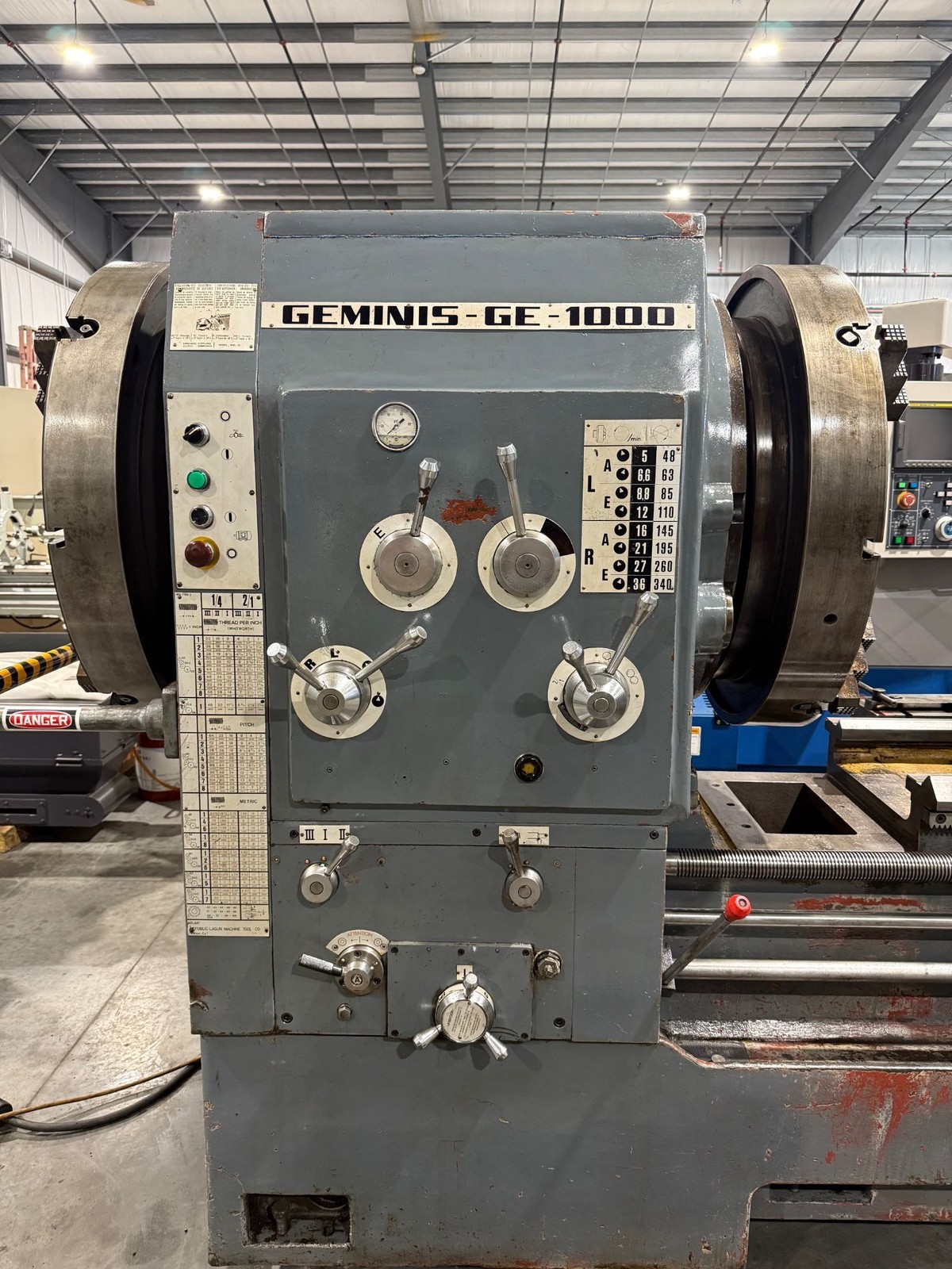 GEMINIS Republic Lagun GE-1000 39”/48” x 120”cc Hollow Spindle Lathe 20” #7566