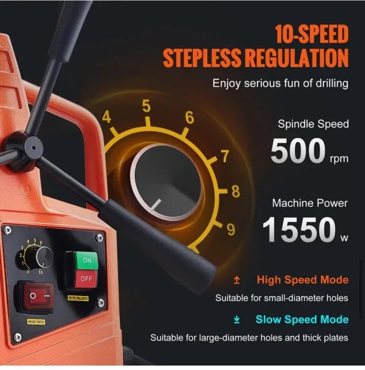 VEVOR MD50 Magnetic Drill 1550W 2922lbf/13000N Portable Mag Drill Press 500RPM