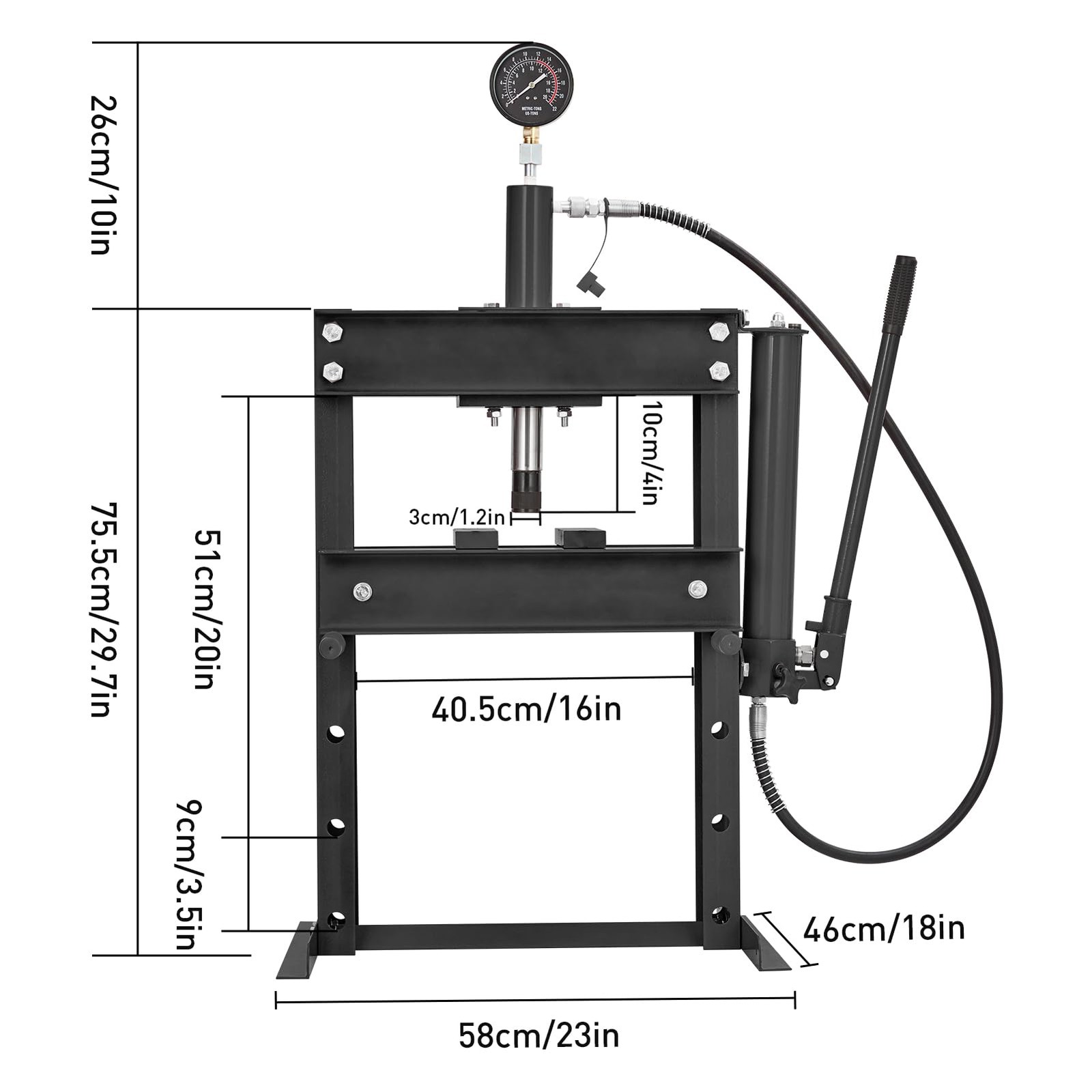 H Frame 10 Ton Shop Press Hydraulic Heavy Duty Steel Benchtop Bending Tool