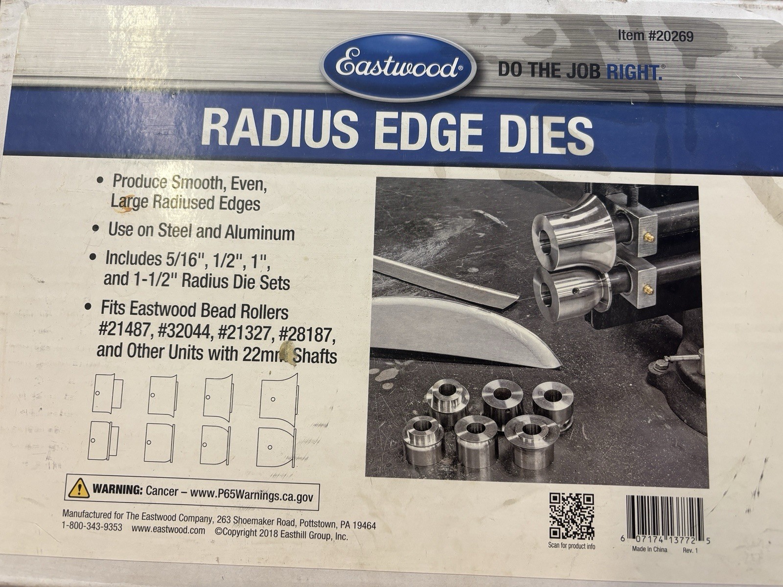 20269 Eastwood Bead Roller Radius Edge Die Set 5/16 1/2 1″ 1 1/2″