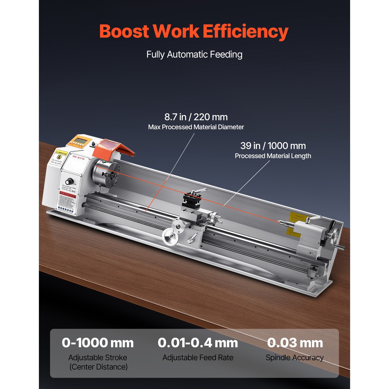 Uimoso Precision Bench Metal Lathe 8.7 x 39 in with Automatic Feed