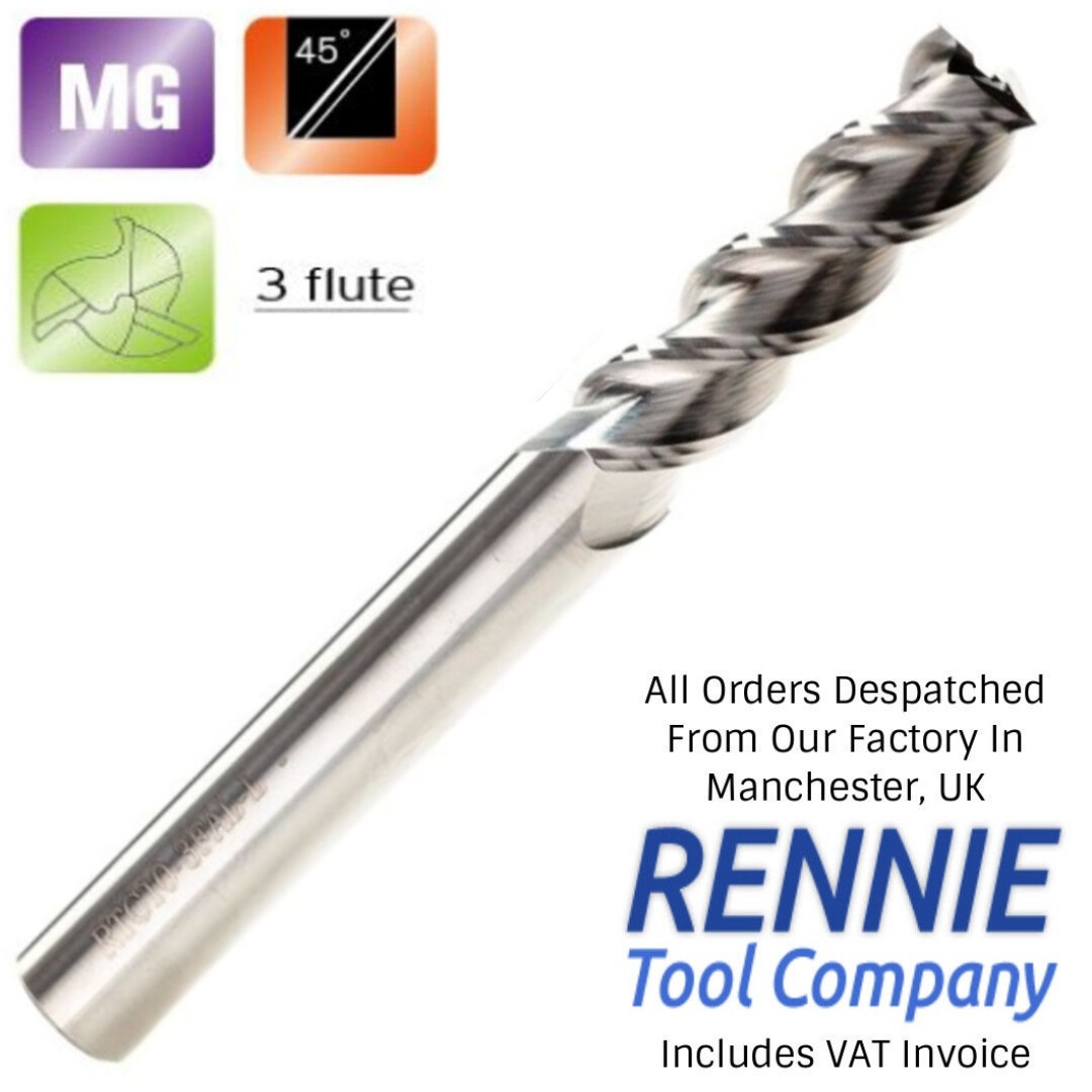 Solid Carbide Aluminium Long / Extra Long End Mill 45 Degree Helix 3 Flute