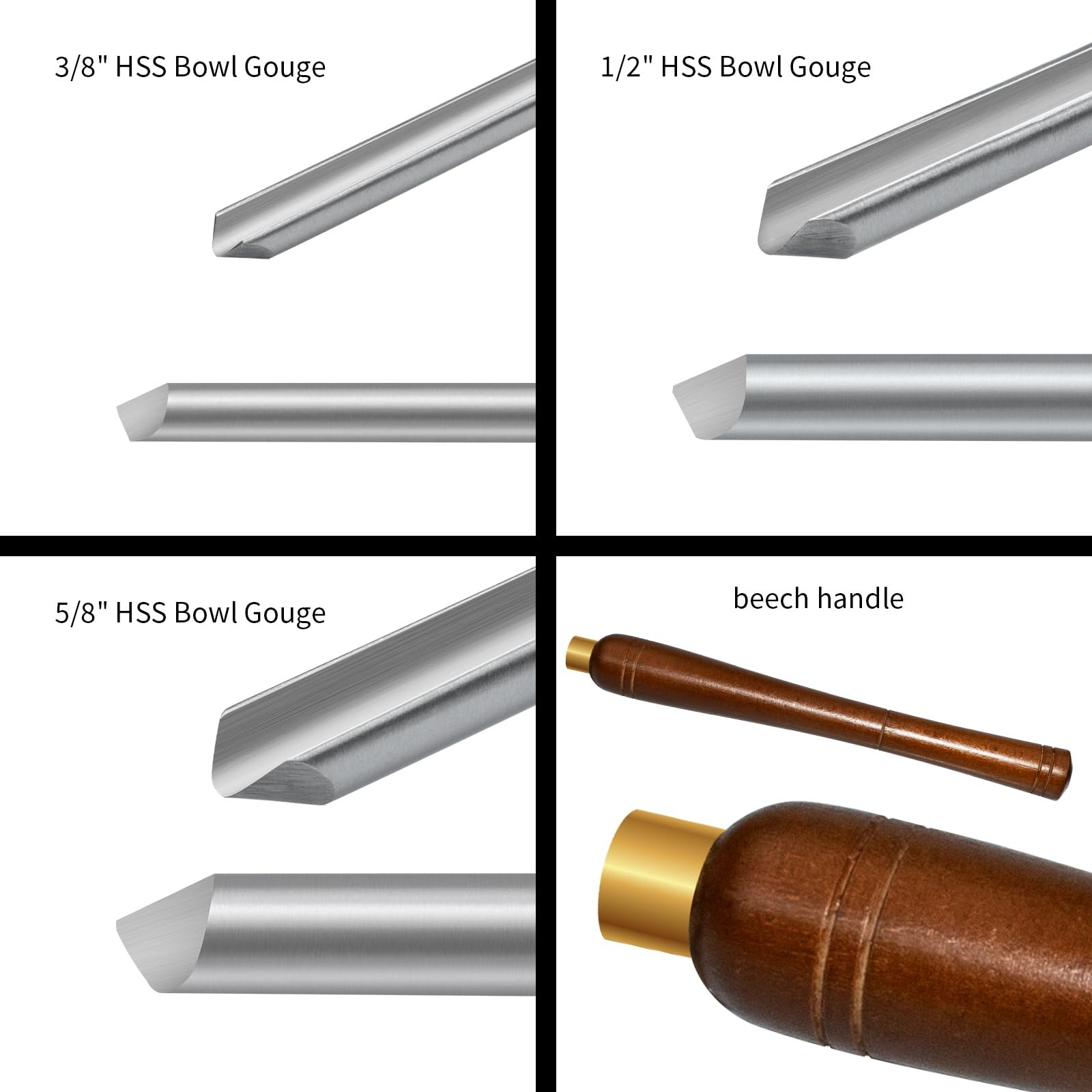 3 Pcs HSS Bowl Gouge Chisel Set for Wood Lathe Turning Tools 3/8 1/2 5/8