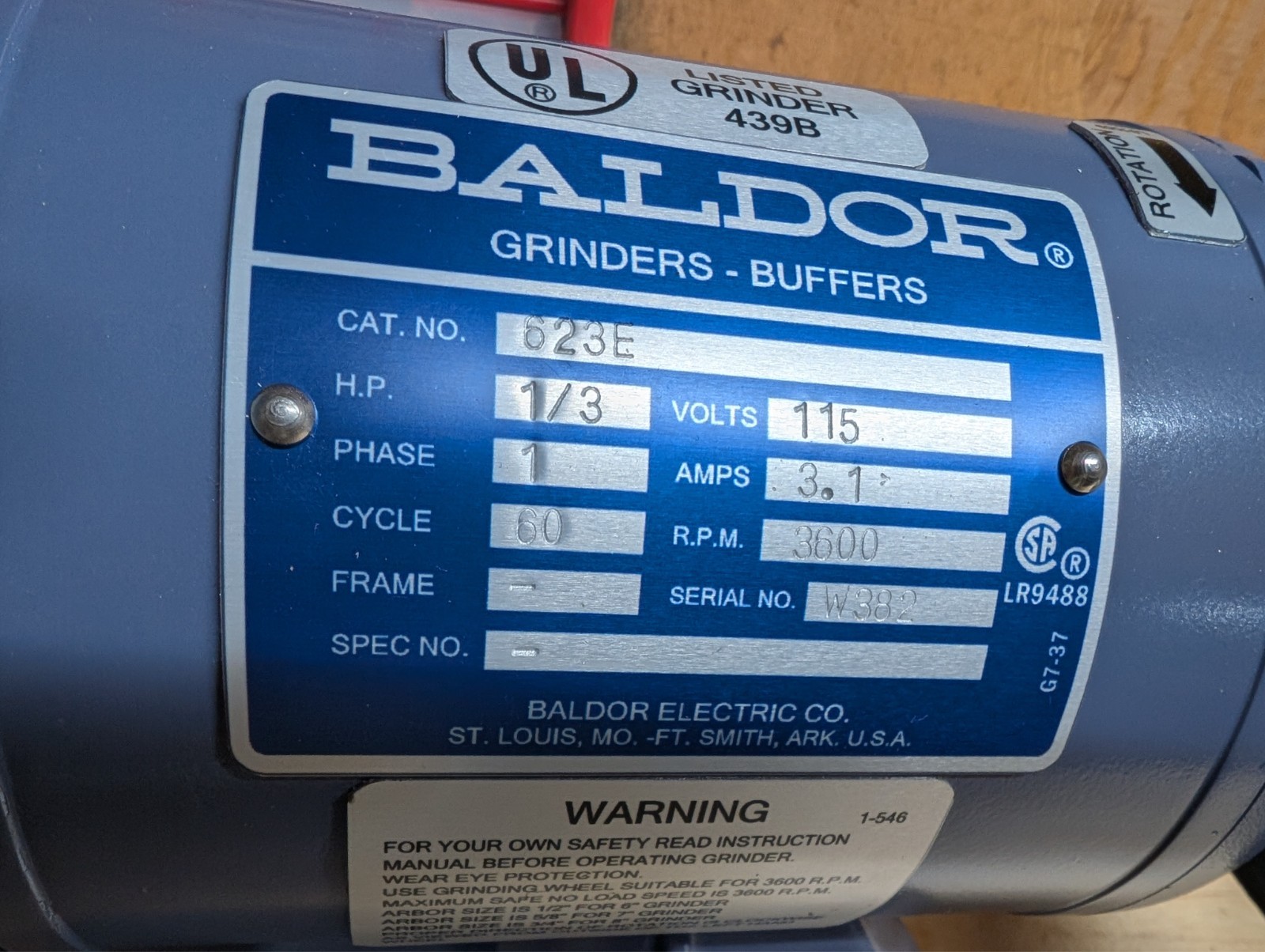 Replacement Bench Grinder Label Set Blue 6″, 7″ & 8″ | Baldor | Sublimated | USA