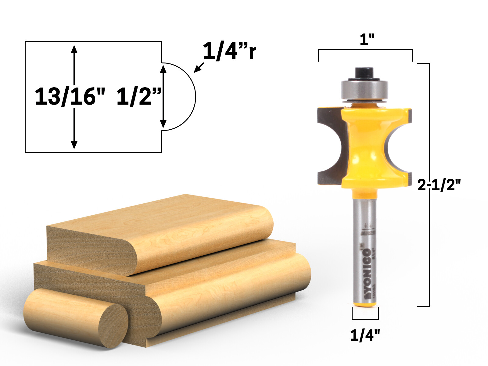 1/4″ Radius Bullnose Router Bit – 1/4″ Shank – Yonico 13115q