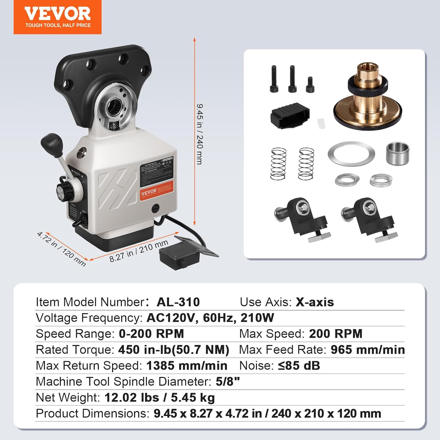 Vevor AL-310S 450in-lb Power Feed X-Axis 0-200RPM 110V for Bridgeport Mills