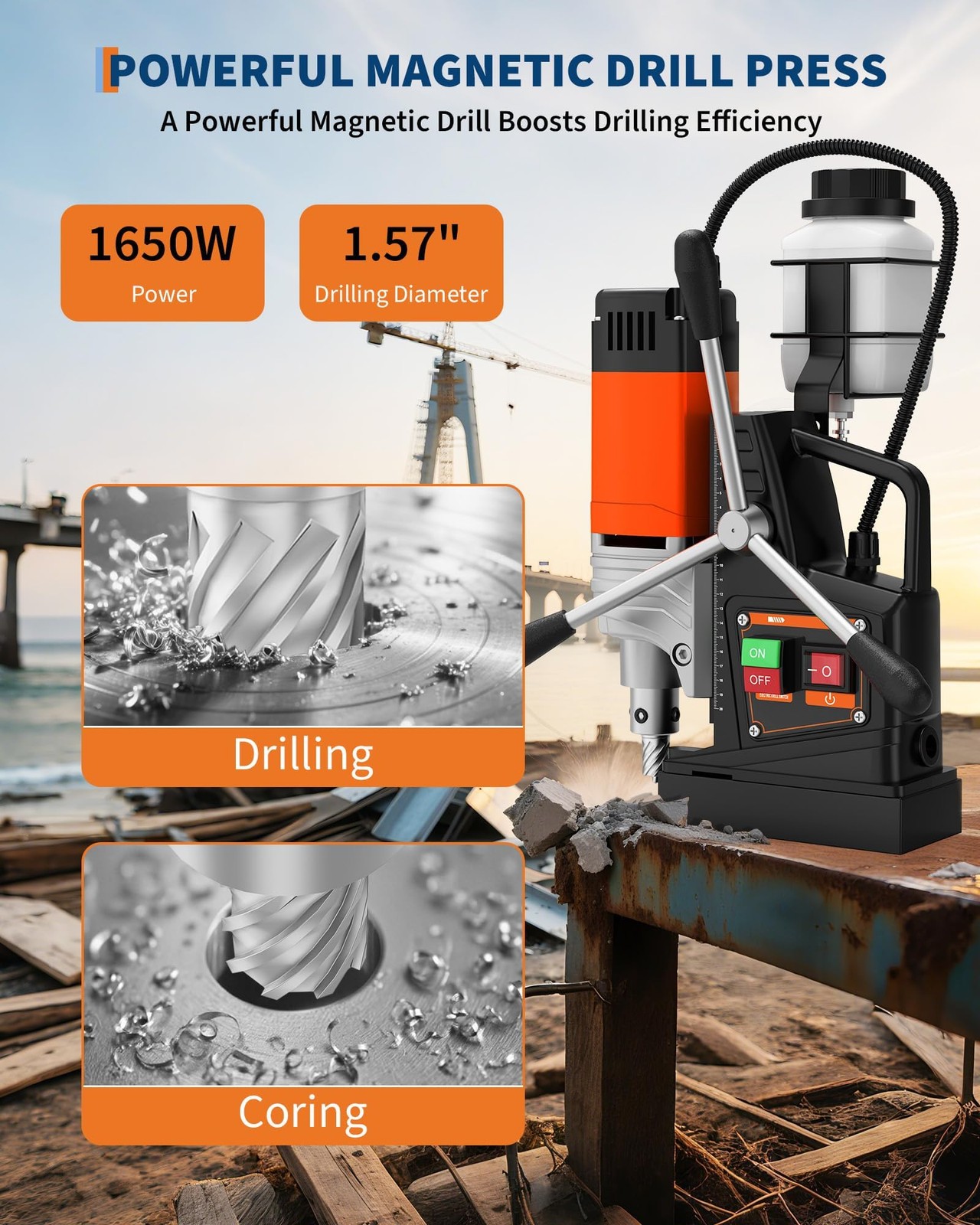 Magnetic Drill, 1.57″ Boring Diameter, 2922Lbf Power Portable Mag 810 PRM 1650W