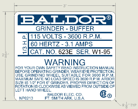 Replacement Bench Grinder Label Set Blue 6” | Baldor | Sublimated | USA