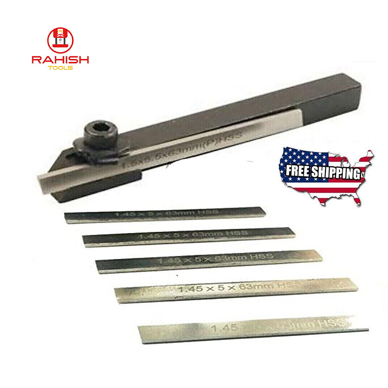 8mm Mini Parting Tool Cut Off Holder With 6 Pcs HSS Blades For Mini Lathe USA