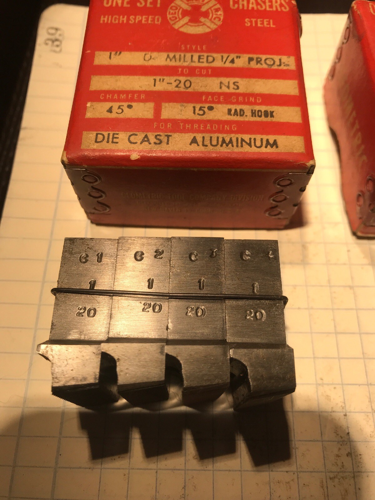 Geometric Chasers 1” D Milled 1/4” Proj. 1”-20 NS 45 Chamfer 15 Rad. Hook