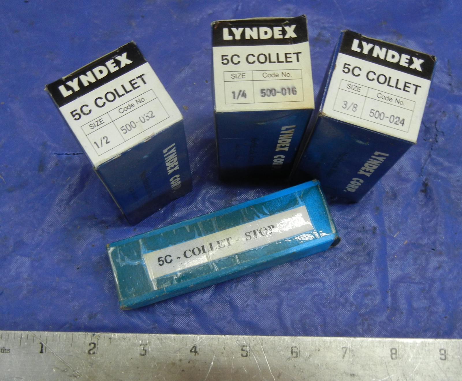 New NOS Lyndex 5C lathe collets and a 5c Collet Stop 1/2 1/4 3/8