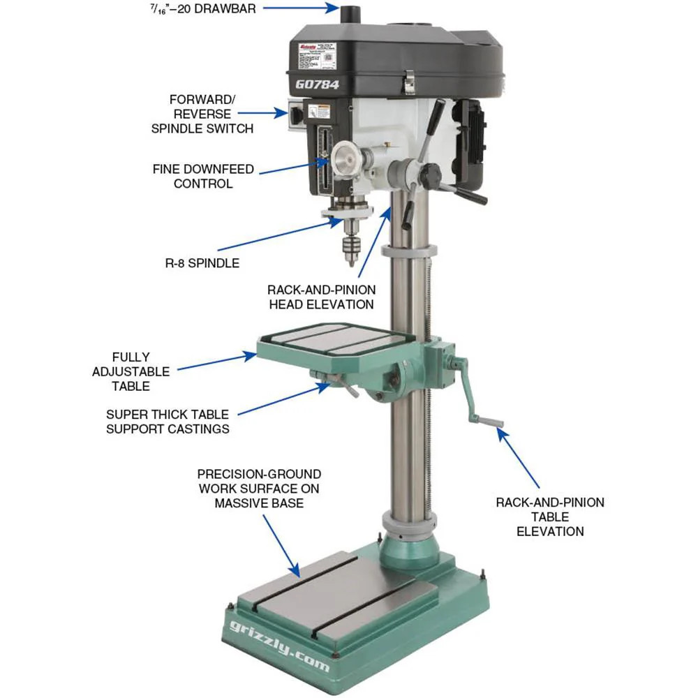 Grizzly G0784 220V 15 Inch Heavy-Duty Floor Drill Press