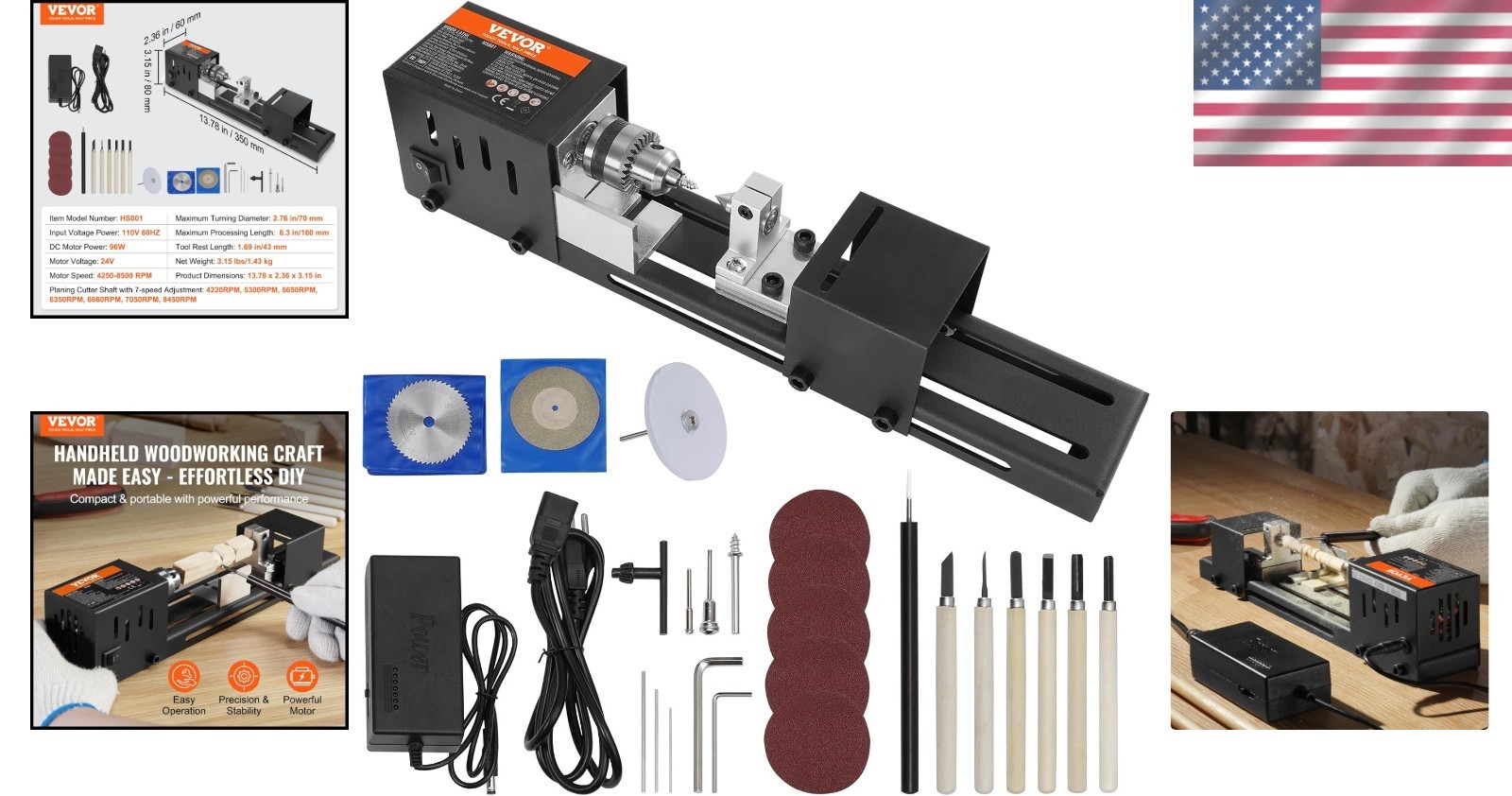 Comprehensive Mini Lathe Kit: 7 Speeds, Accessories for 2.76″ x 6.3″ Woodworking