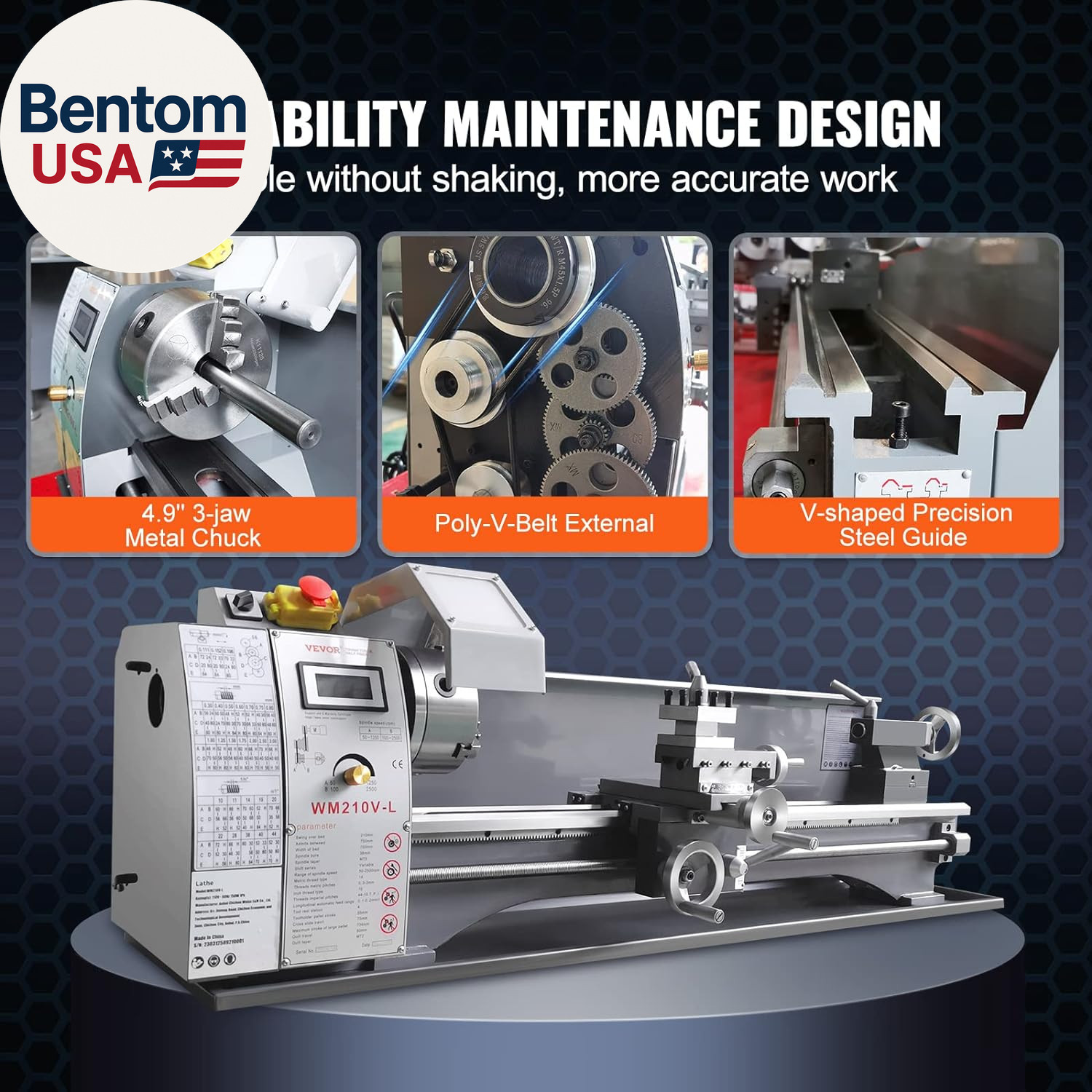 Metal Lathe, 8.3” X 29.5” Benchtop Metal Lathe 0-2500 RPM Continuously Variabl