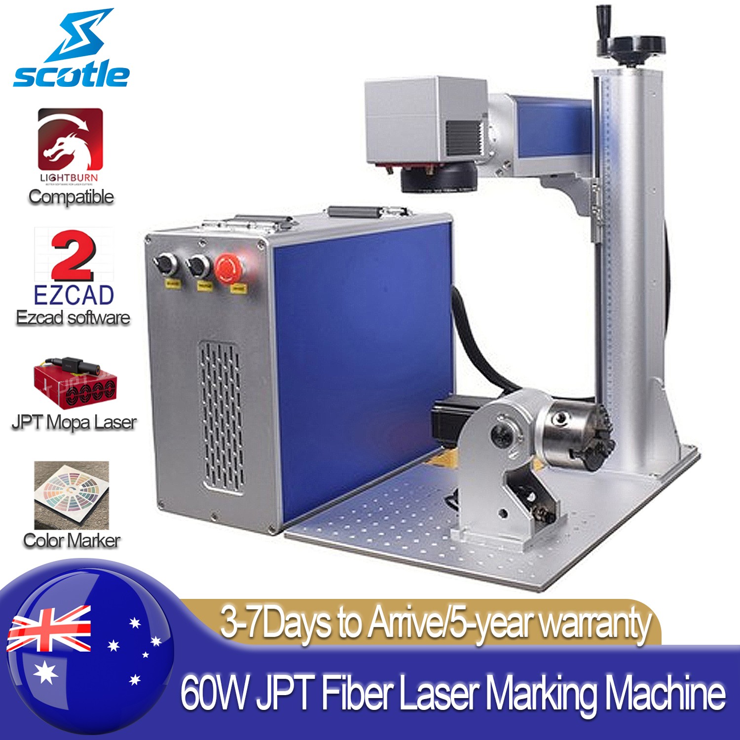 Scotle 60W JPT Mopa M7 Fiber Laser Marking Machine Metal Engraving Color Markers