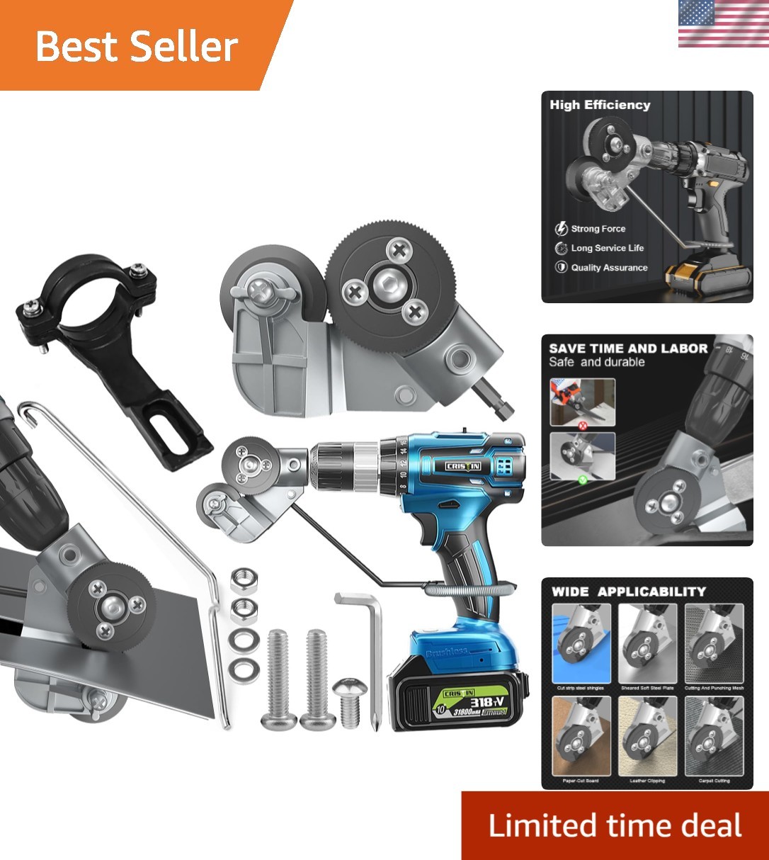 Professional Drill Attachment for Effortless Metal Cutting – 360-Degree Rotation