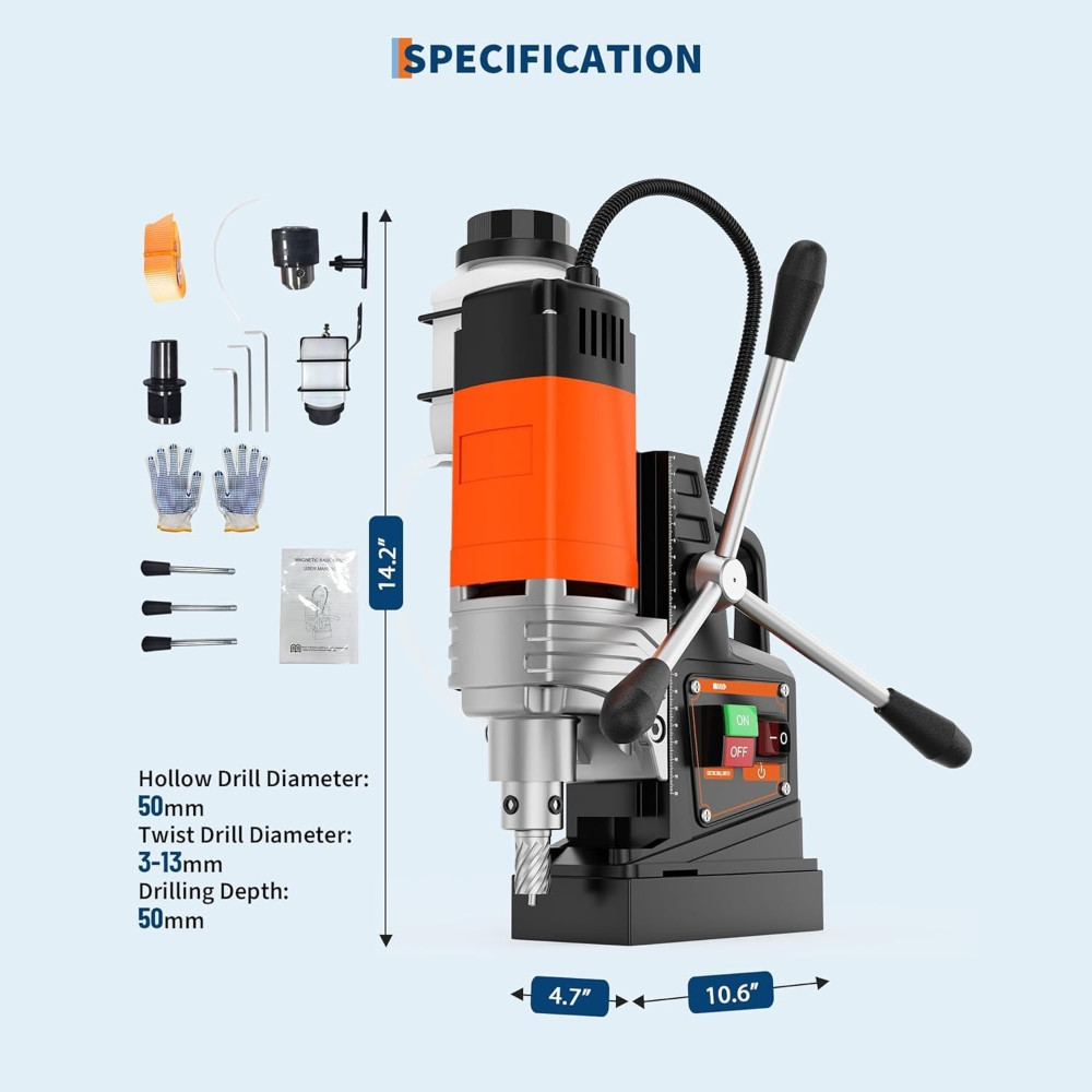 Magnetic Drill Press 1750W 2 Inch Boring 2922Lbf 810RPM Heavy Metal Portable Kit