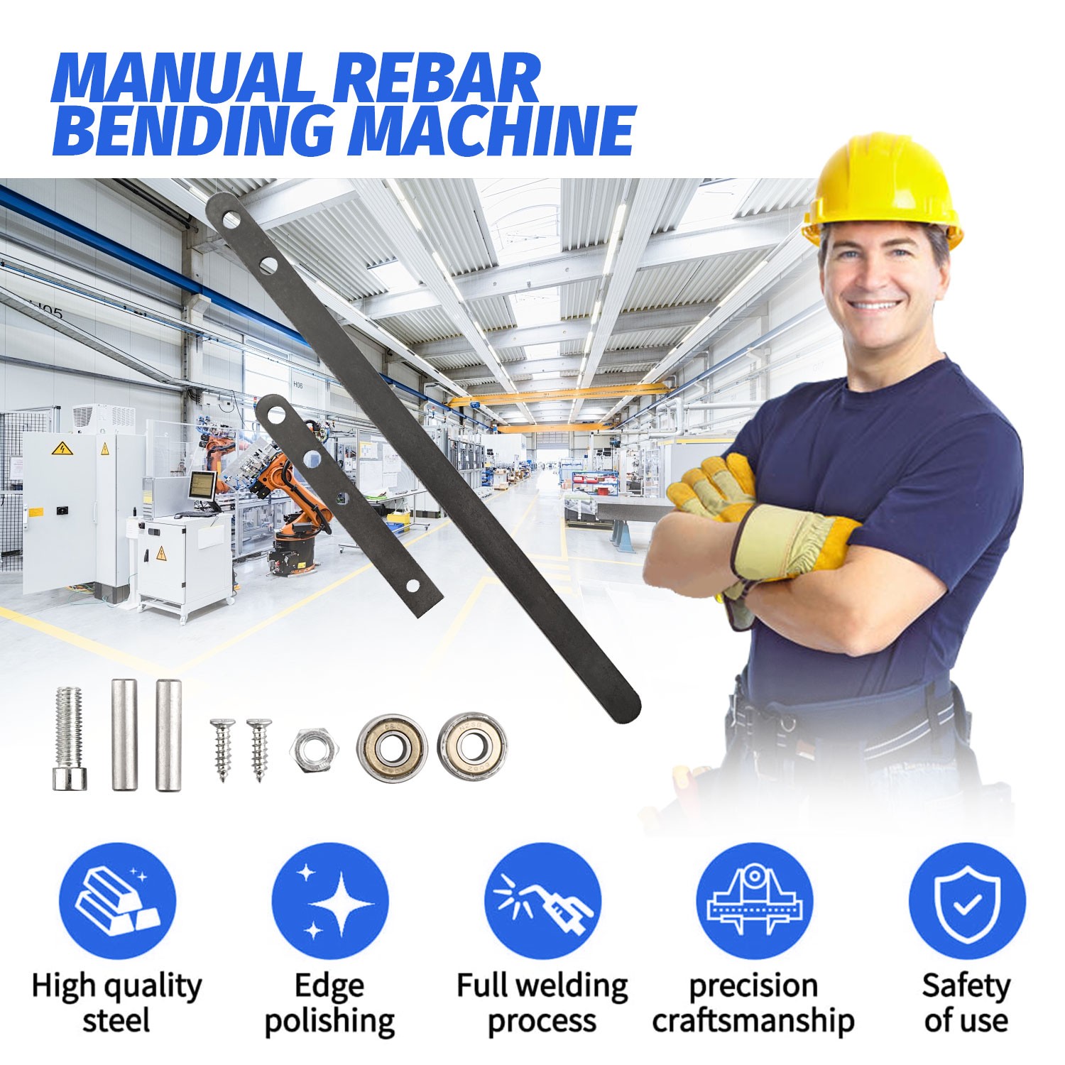 Heavy Duty Manual Steel Bar Bender Bearing Steel U‑Shape & Right Angle Bend Tool