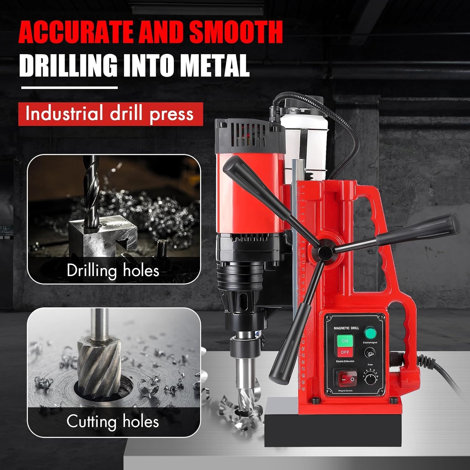 Magnetic Drill 1550W 2922 lbf Mag Drill Press 2 in Boring Diameter 0-500 RPM New