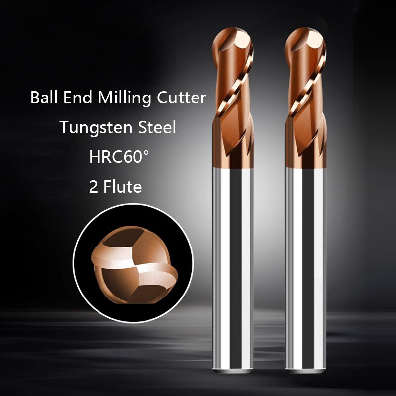 HRC60° CNC Lathe Milling Cutter Ball Nose Drill Bit 2 Flutes Carbide End Mill