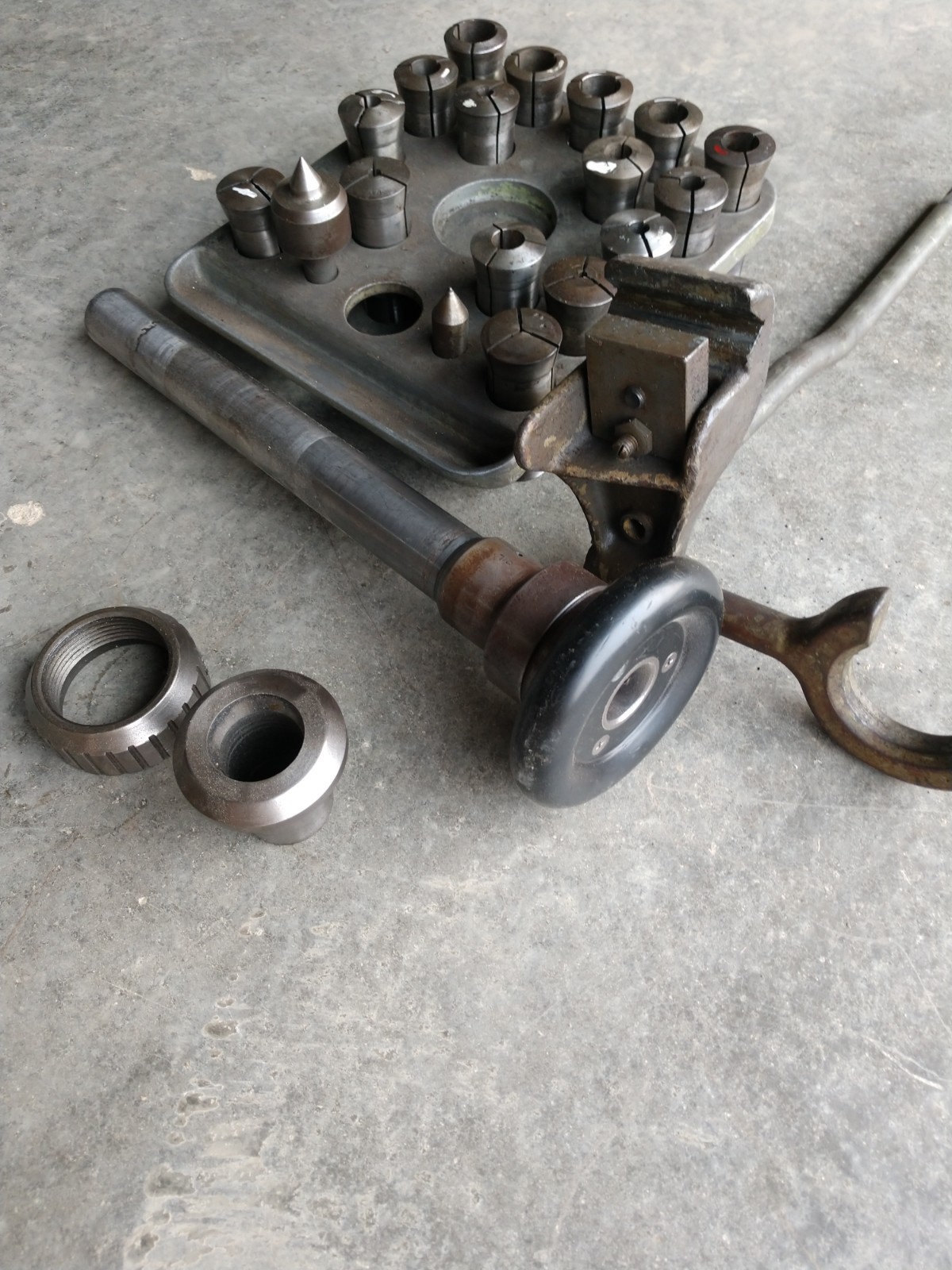 South Bend Heavy 10 Collet Rack, 5C Collets, Holder, Nose piece And Draw Bar