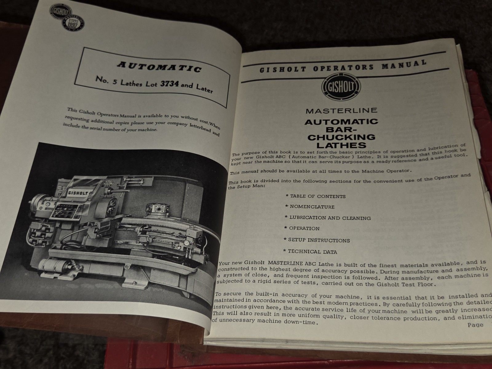 Gisholt Manual Installation Maintenance Repair ABC AUTOMATIC BAR CHUCKING Lathe