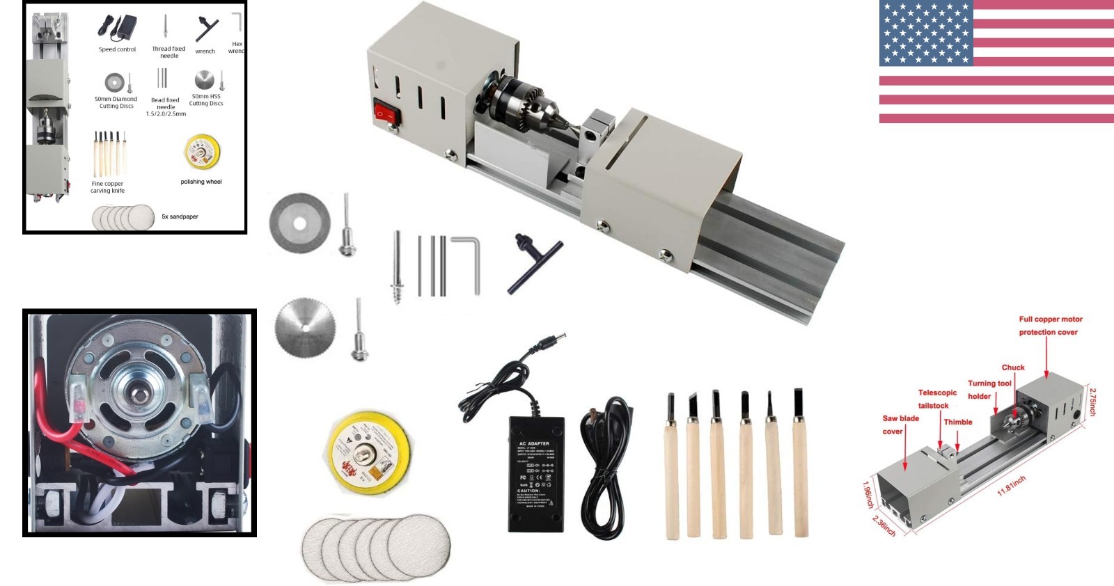 Versatile Mini Lathe Machine with 0.6-6mm Chuck – Perfect for Woodworking