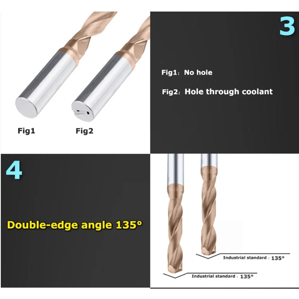 5D Solid Carbide Drill Bit 2-Flute Coolant Thru TiCN Coated 3.0-16mm HRC65