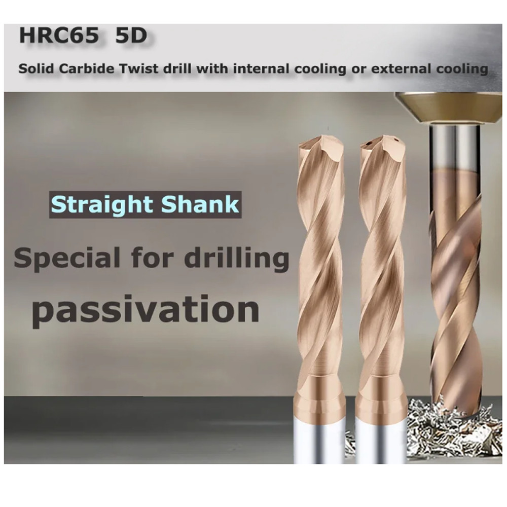 5D Solid Carbide Drill Bit 2-Flute Coolant Thru TiCN Coated 3.0-16mm HRC65
