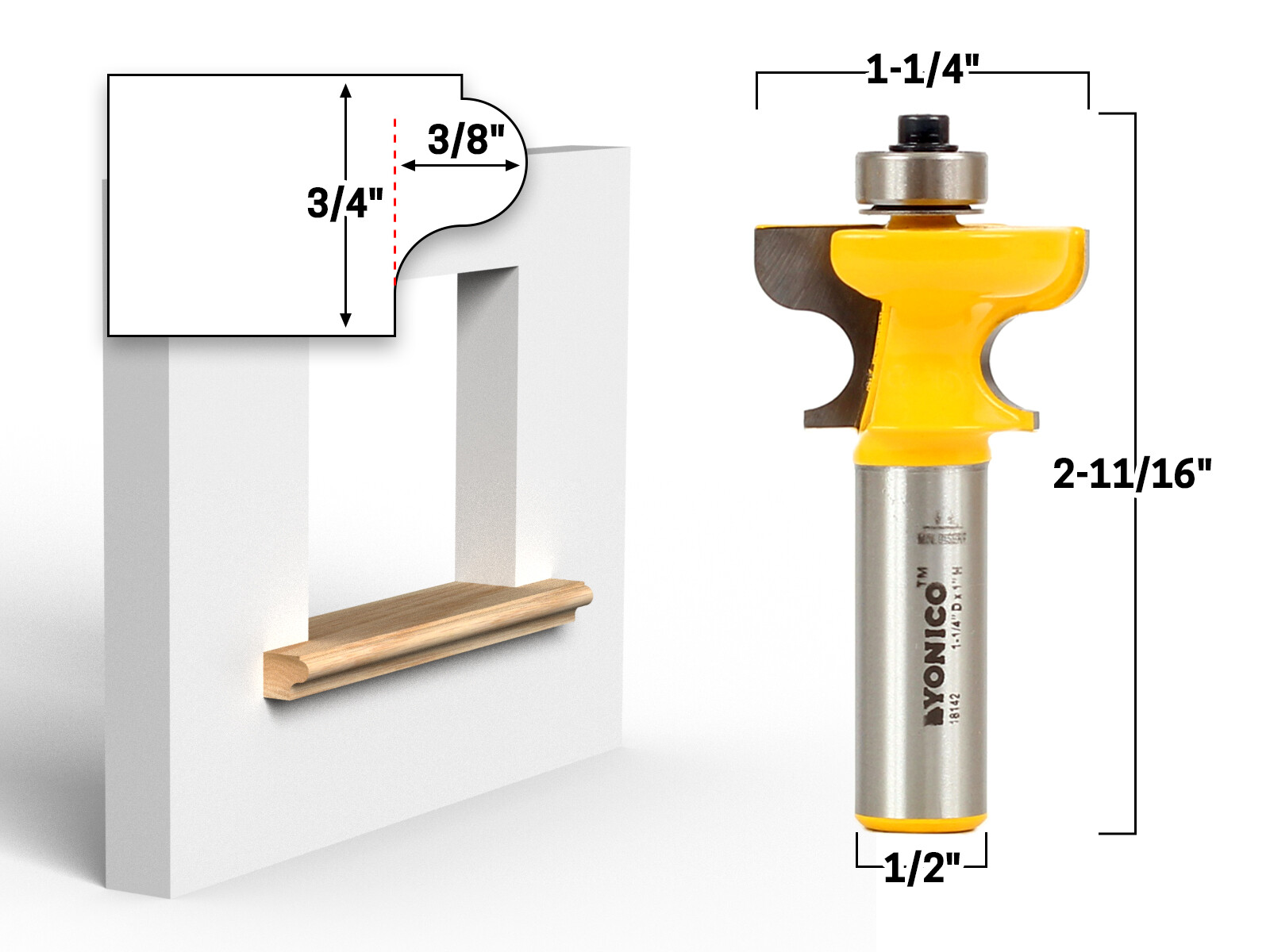 3/4″ Window Sill Router Bit – 1/2″ Shank – Yonico 18142