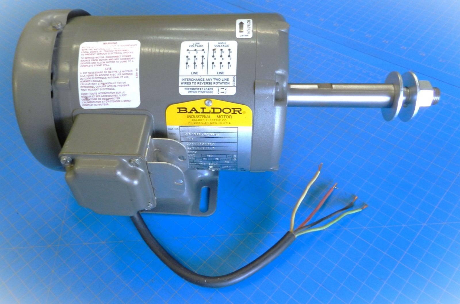 Baldor Industrial Motor 3/4HP, 1750 RPM, 3 Phase Motor with 5/8” Threaded Shaft
