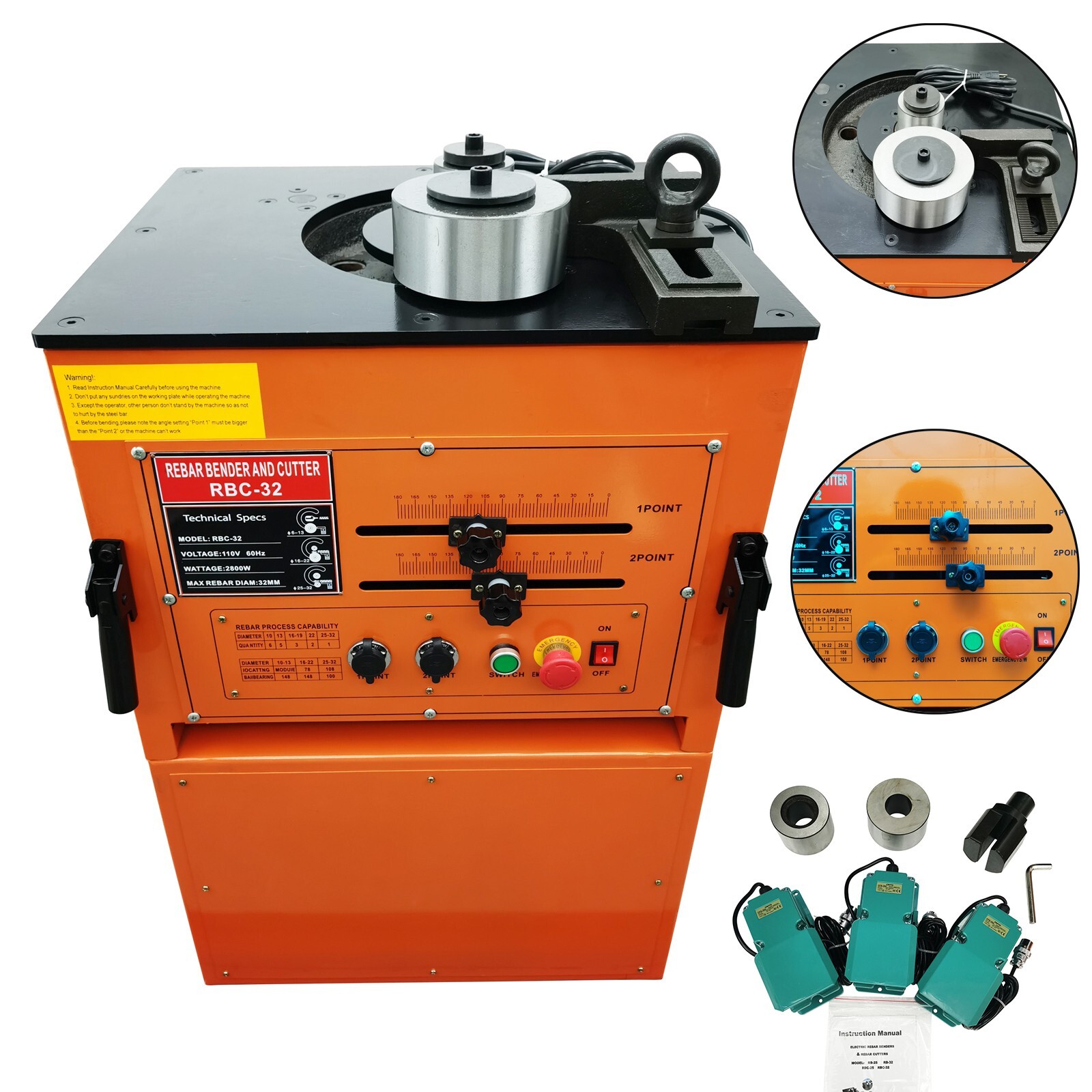 Bench Electric Steel Rod Cutter and Bender Rebar Bending Machine W/ Foot Switch