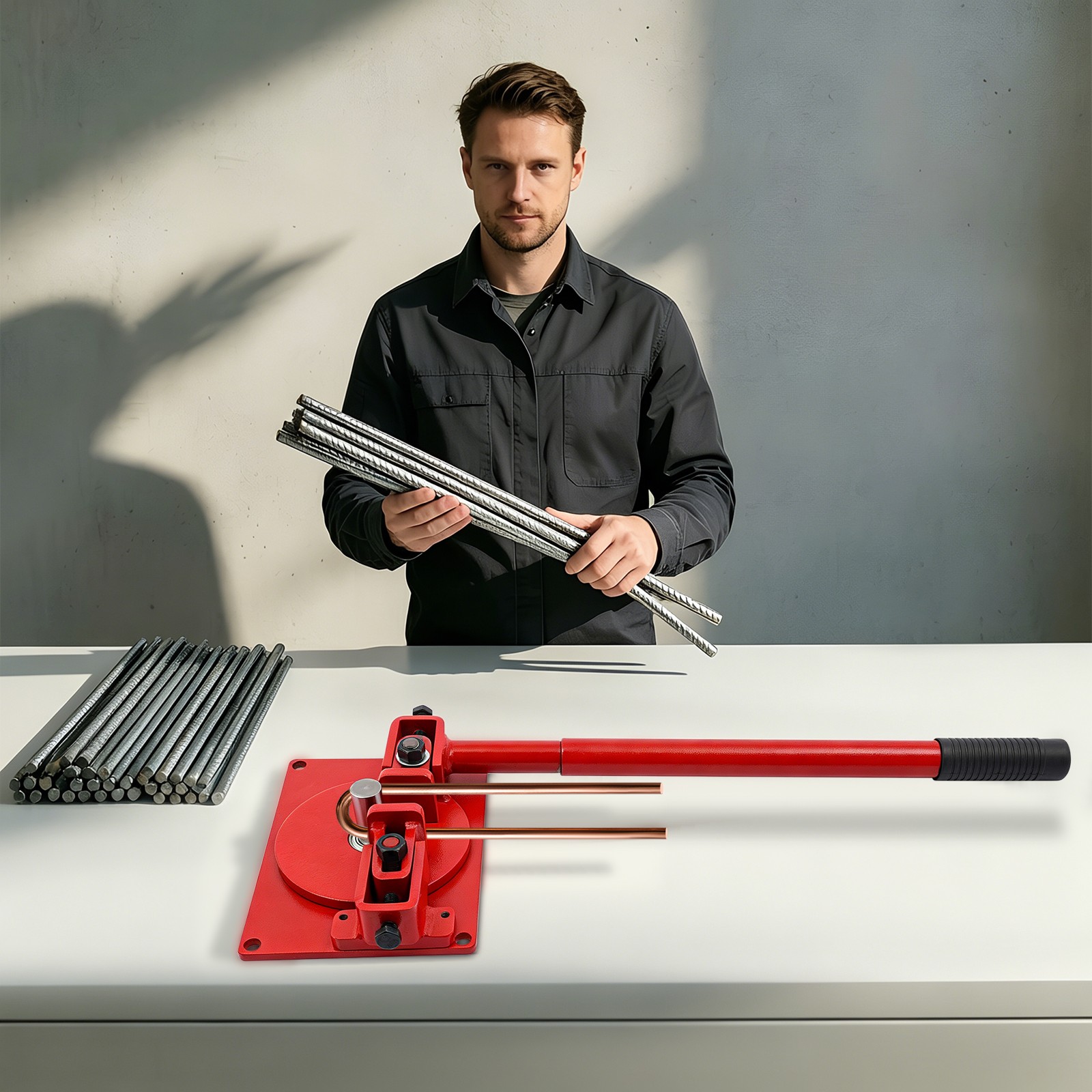 Manual Rebar Bender, Red Rebar Bending Machine for Steel,Copper,Aluminum,Iron