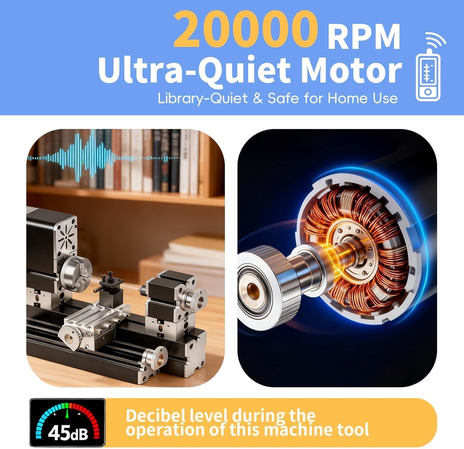 20,000 RPM DIY Mini Lathe – Safe, All-Metal, with Cooling Fan for Wood & Metals