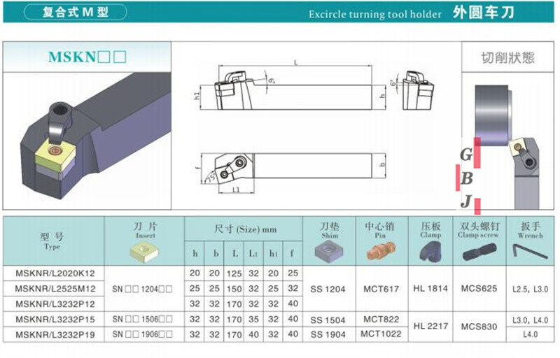 75° MSKNR MSKNL 1616 2020 2525 K12 M12 External turning tool For SNMG (clamp)