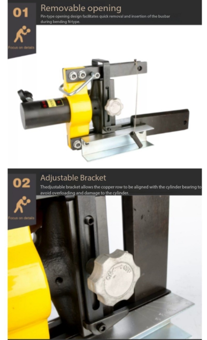 Hydraulic pipe bender for bending elbows, power busbars, and aluminum sheets