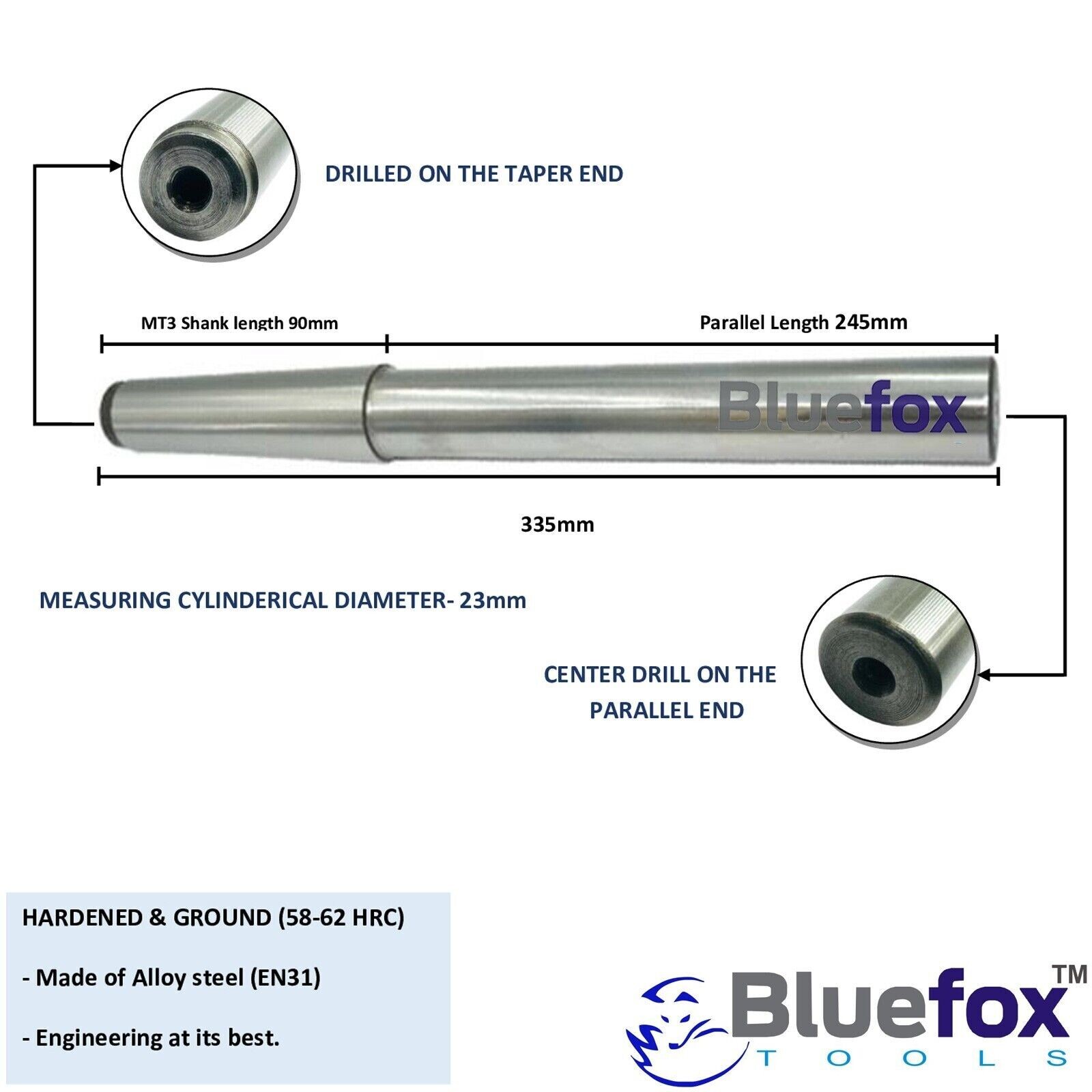 Precise Lathe Alignment Test Bar Mandrel (Morse Taper MT2 & MT3) – Steel EN31