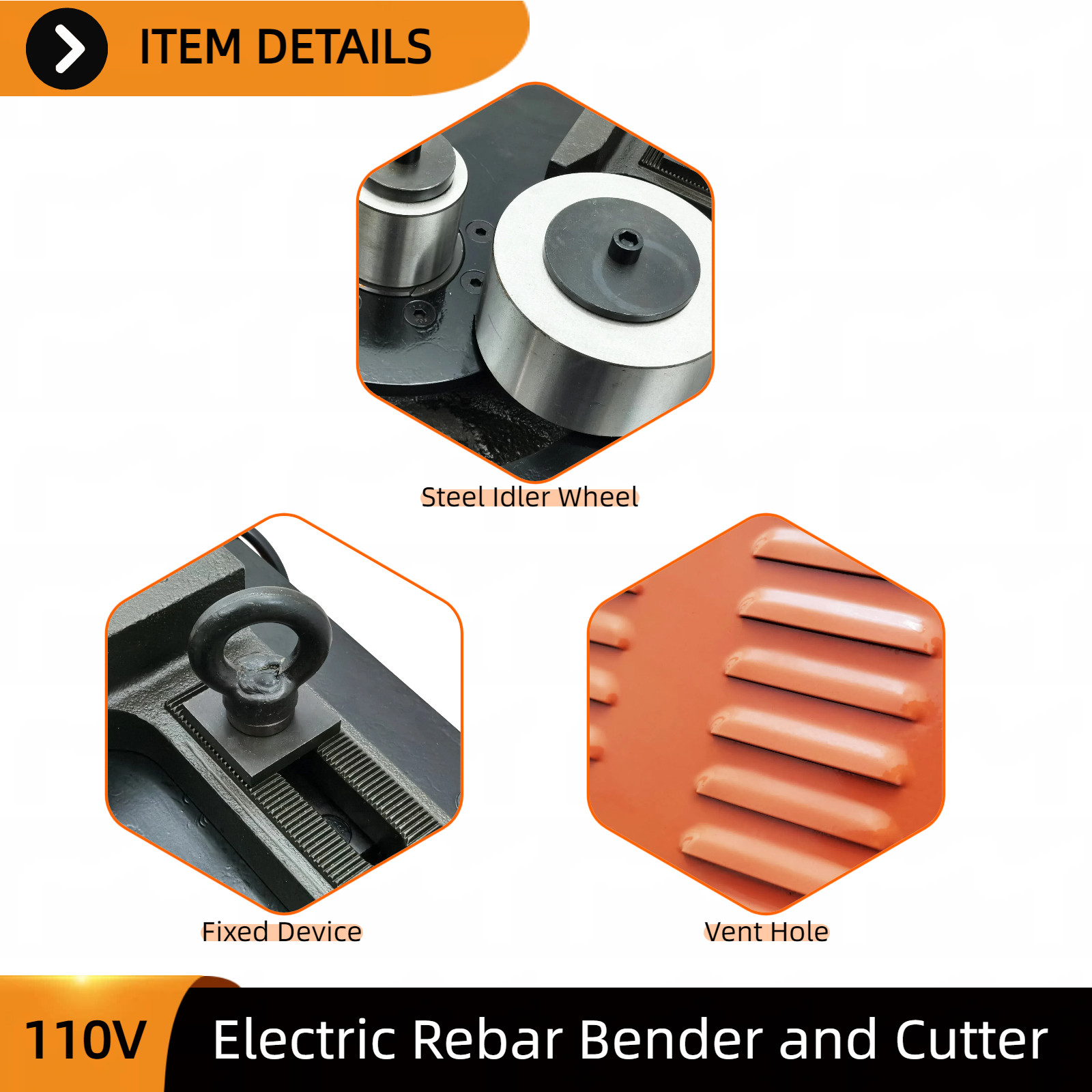 Electric Rebar Bender Cutter Machine 110V 6-32mm 0-180° for Steel Bar Processing